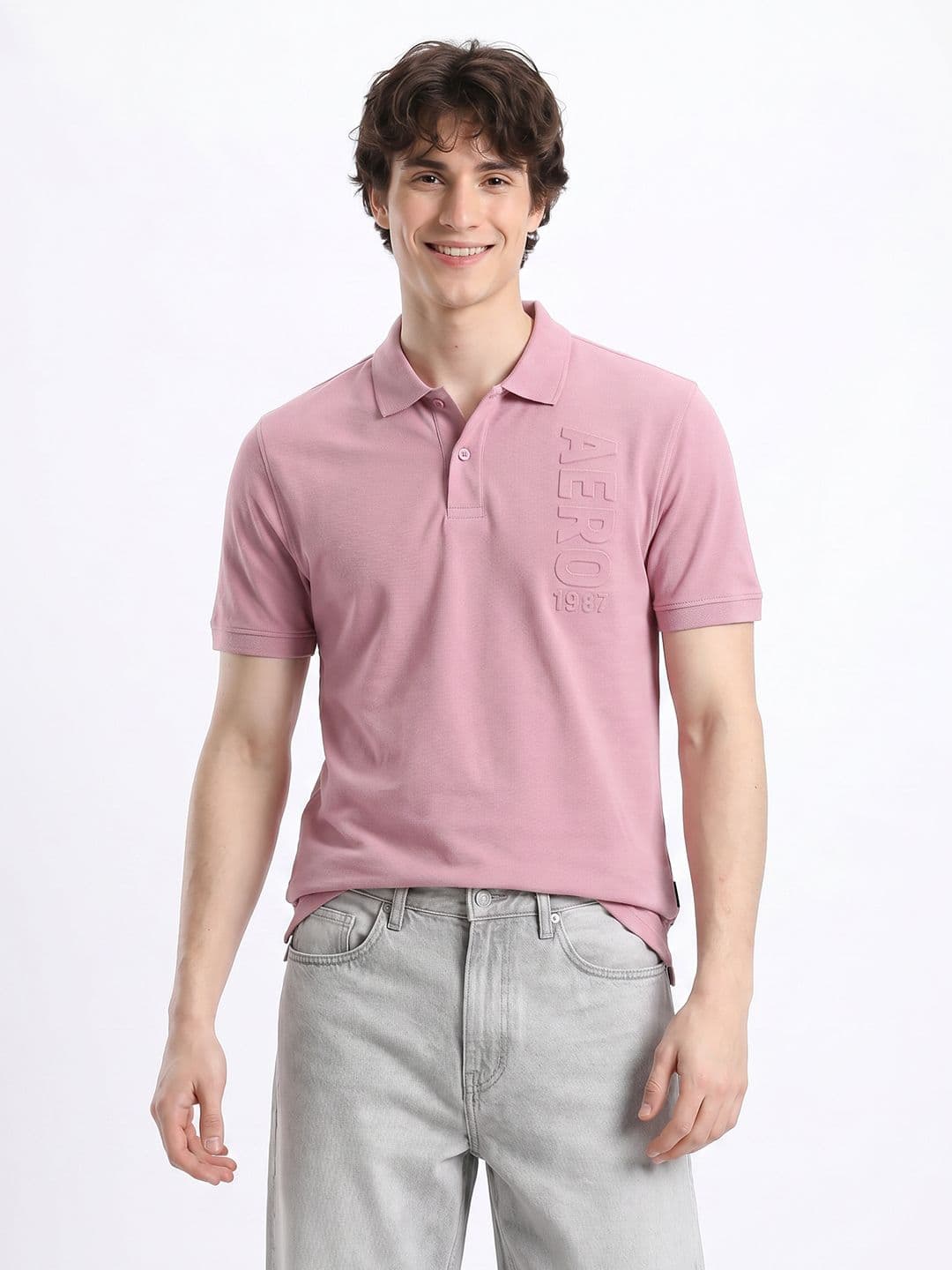 Aeropostale Brand Logo Printed Polo Collar Pure Cotton T-shirt - view 1
