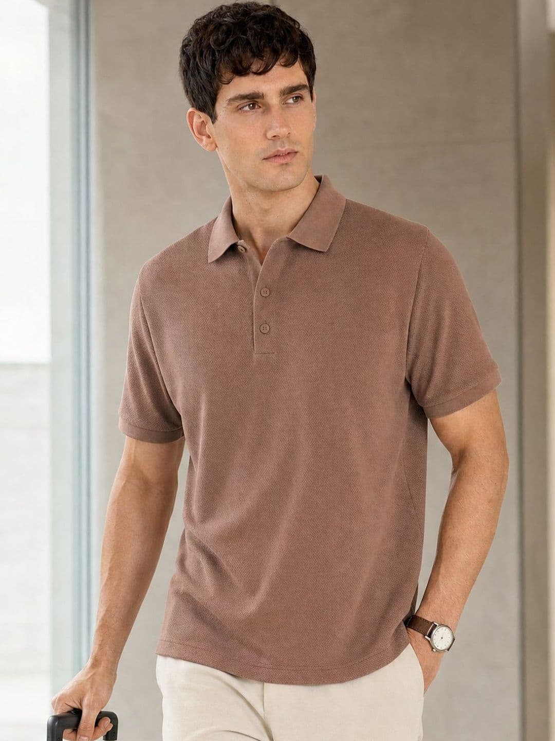 NOBERO Men Solid Polo Collar Cotton T-shirt - view 1