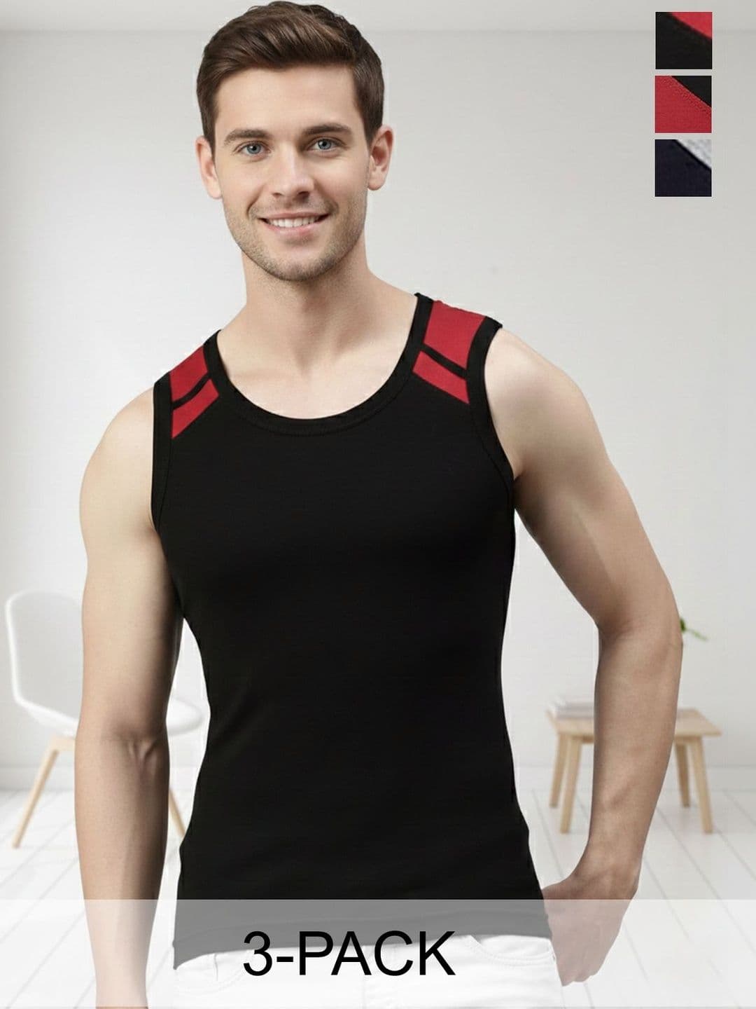 Lux Cozi Pack Of 3 Assorted Pure Cotton Innerwear Vests COZI_XYLO_888_COL_3PC - view 1