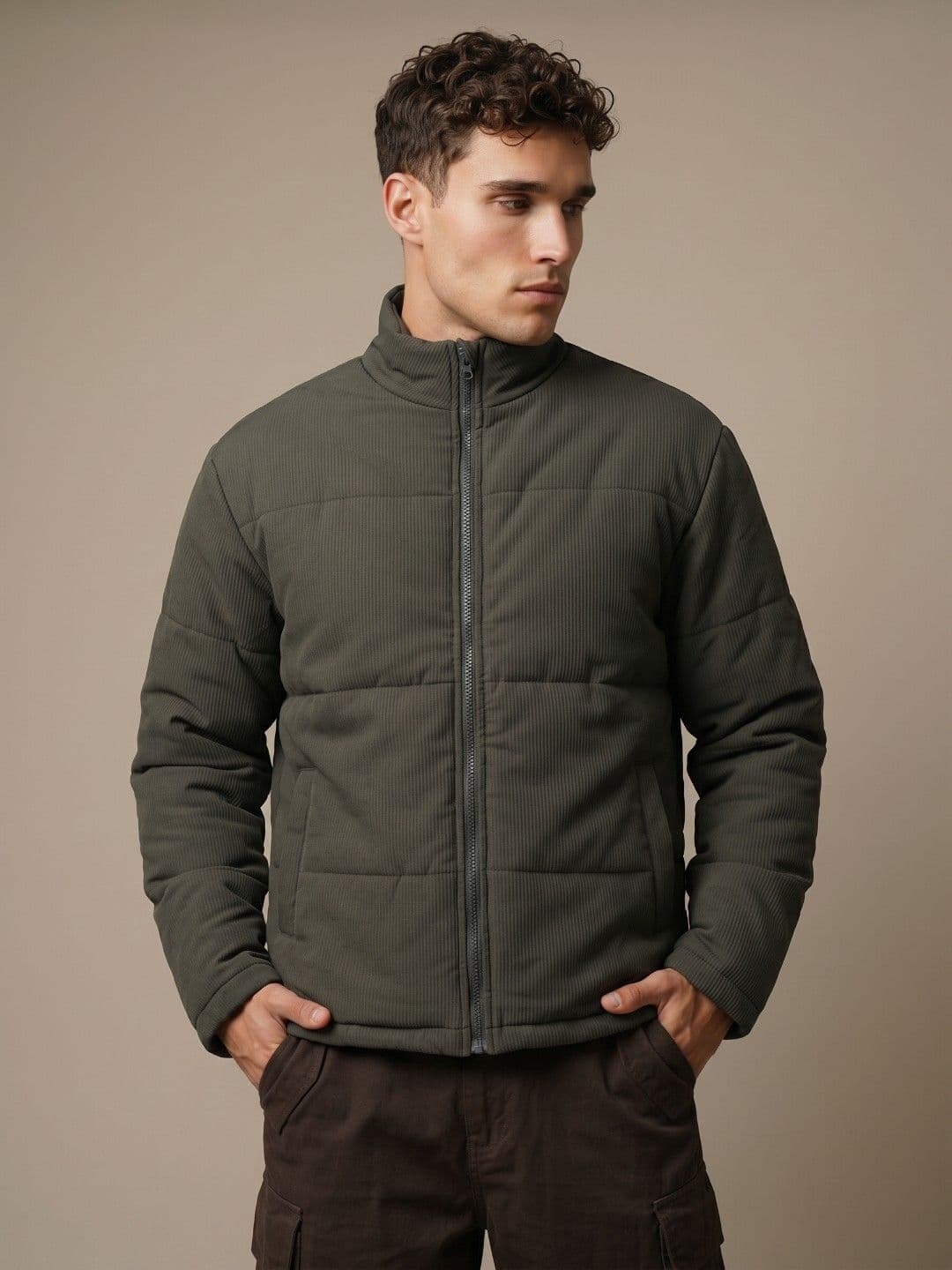 glitchez Ribbed Mock Collar Puffer Jacket - view 1
