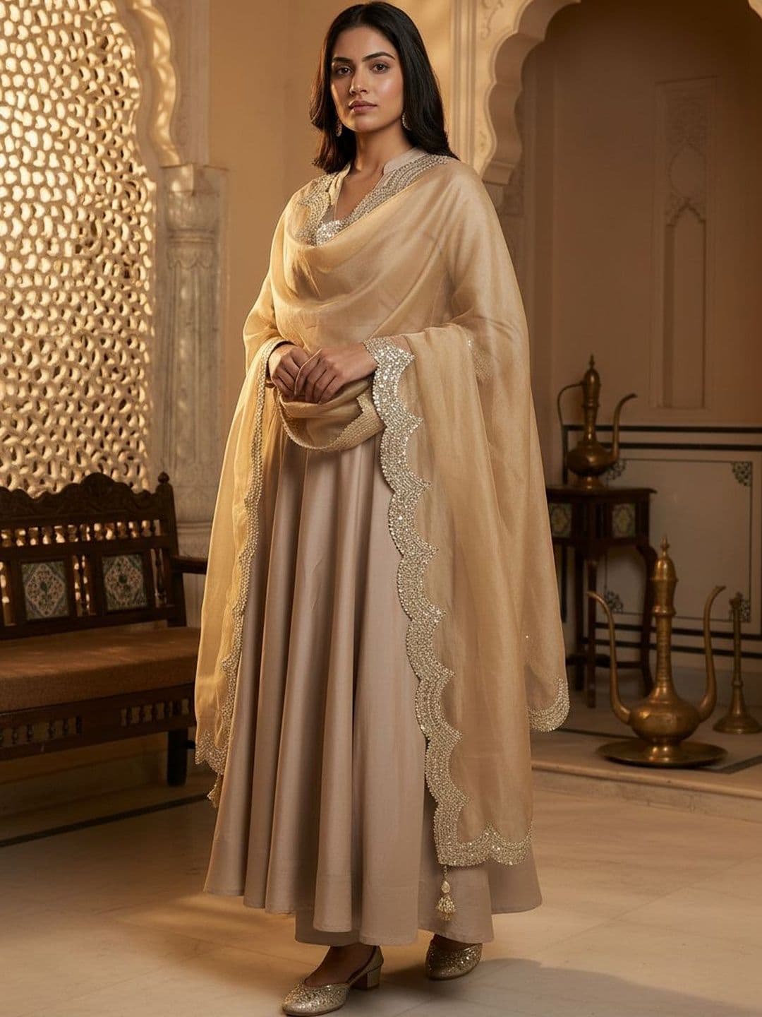 KAHIRAA WHOLETEX Organza Dupatta with Sequinned - view 1