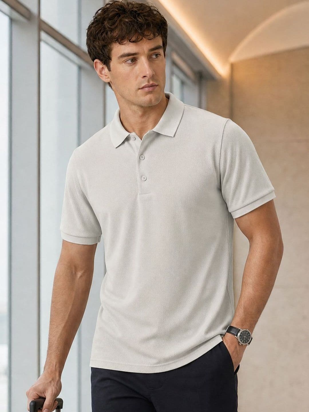 NOBERO Men Solid Polo Collar Cotton T-shirt - view 1