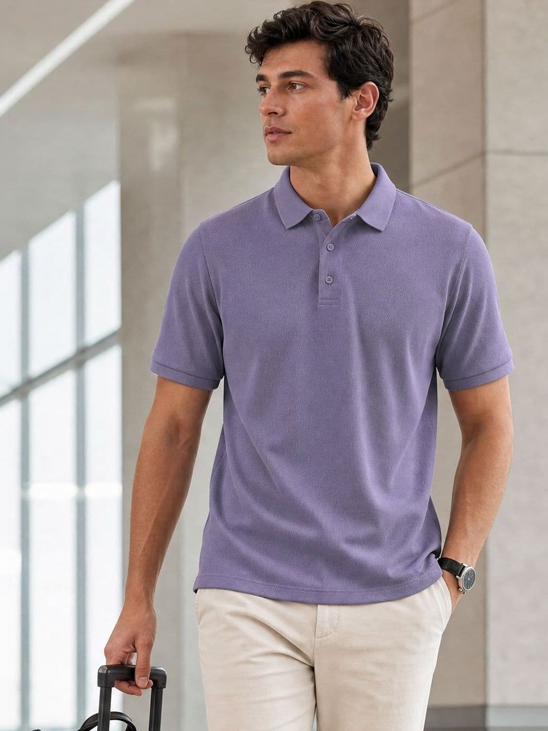 NOBERO Men Solid Cotton Polo Collar T-shirt - view 1