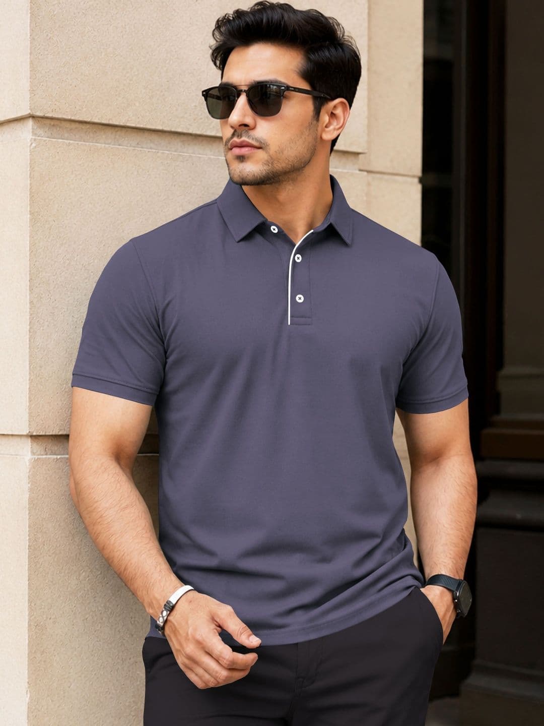 VeBNoR Men Solid Polo Collar Short Sleeves Slim Fit Casual T-shirt - view 1