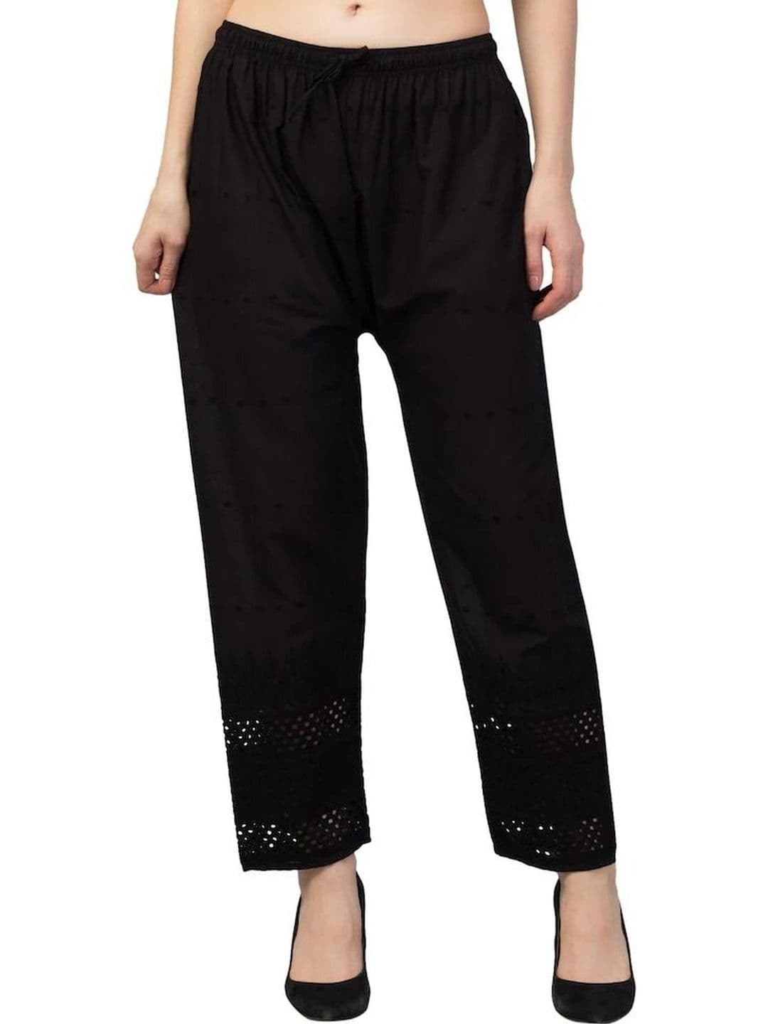 OMAYA Women Embroidered Knitted Cropped Ethnic Palazzos - view 1
