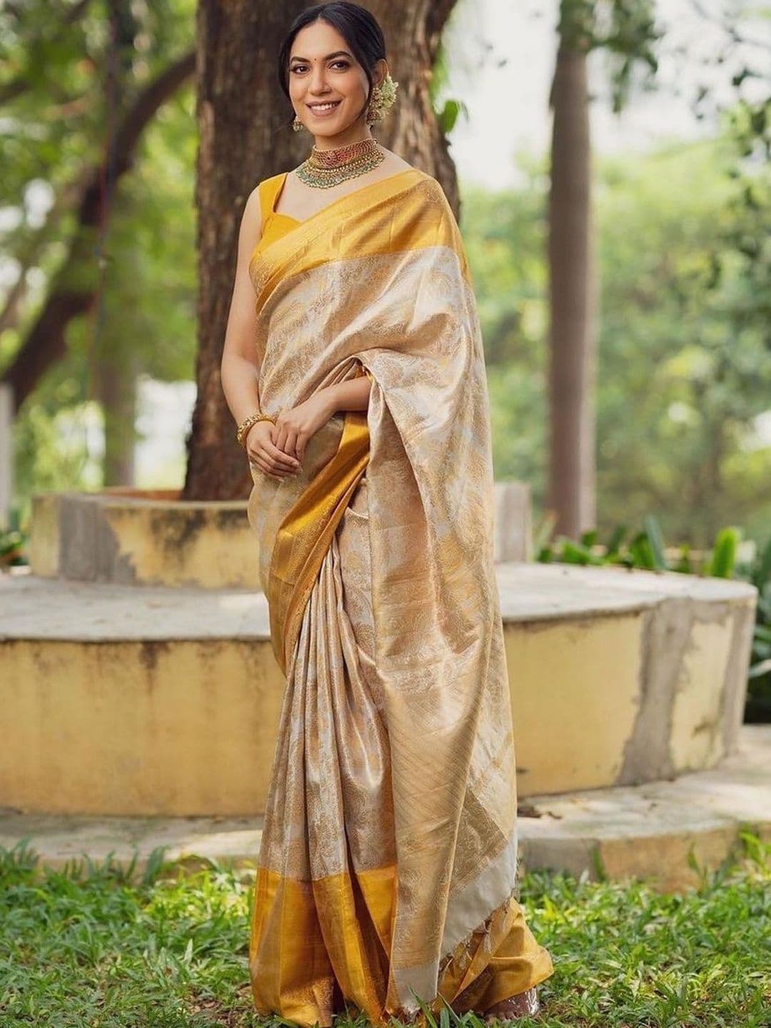 Luxvera Woven Design Zari Silk Blend Saree - view 1