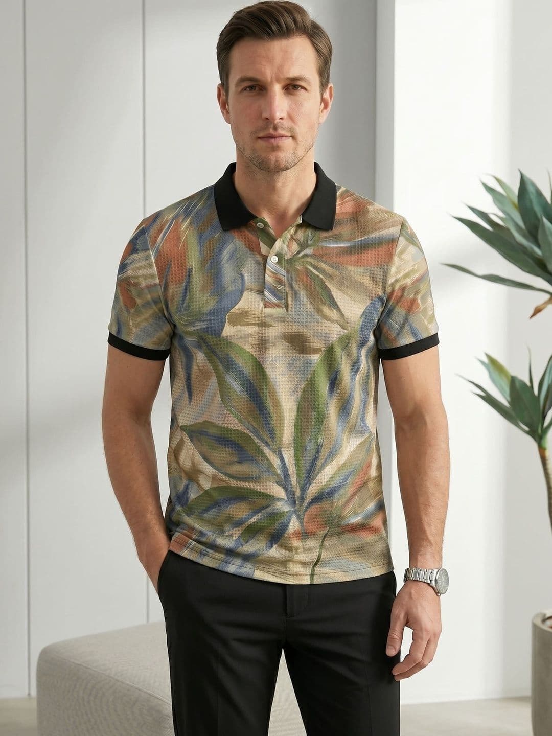 Tshirts Buddy Men Floral Printed Polo Collar Tropical T-shirt - view 1