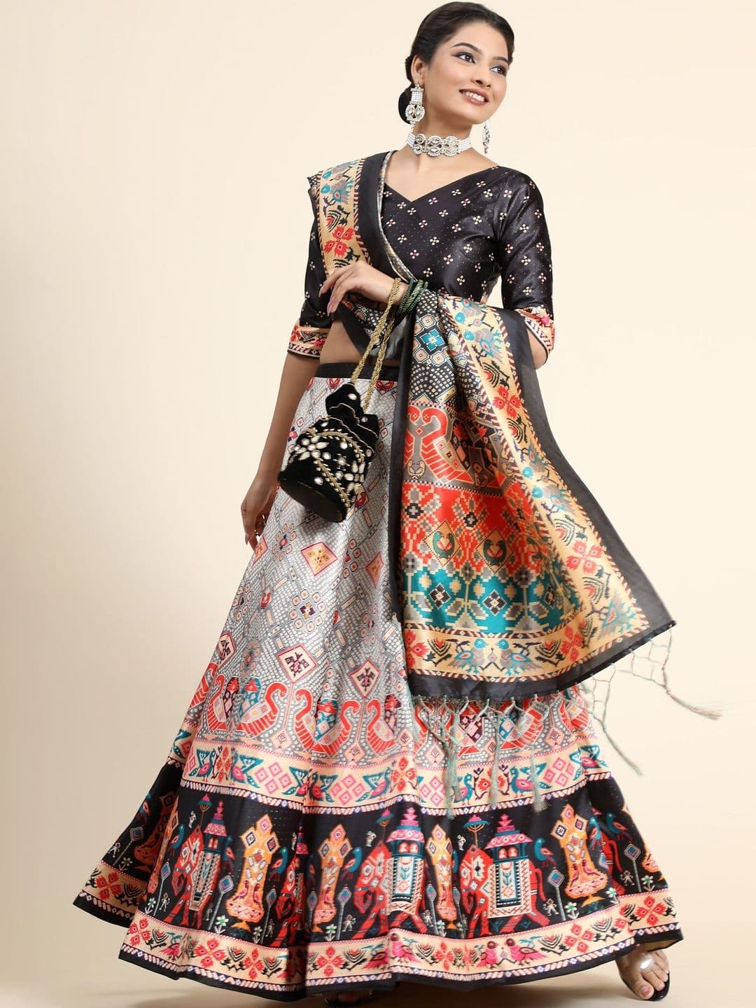 KAHIRAA WHOLETEX Printed Semi-Stitched Lehenga & Unstitched Blouse With Dupatta - view 1