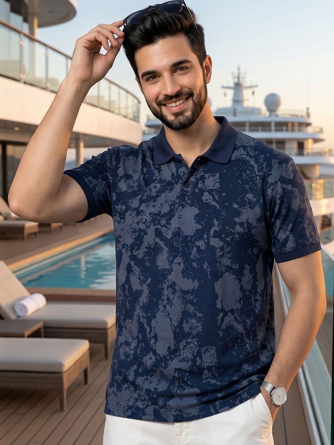 CLOUD COTTON Men Printed Polo Collar T-shirt - view 1