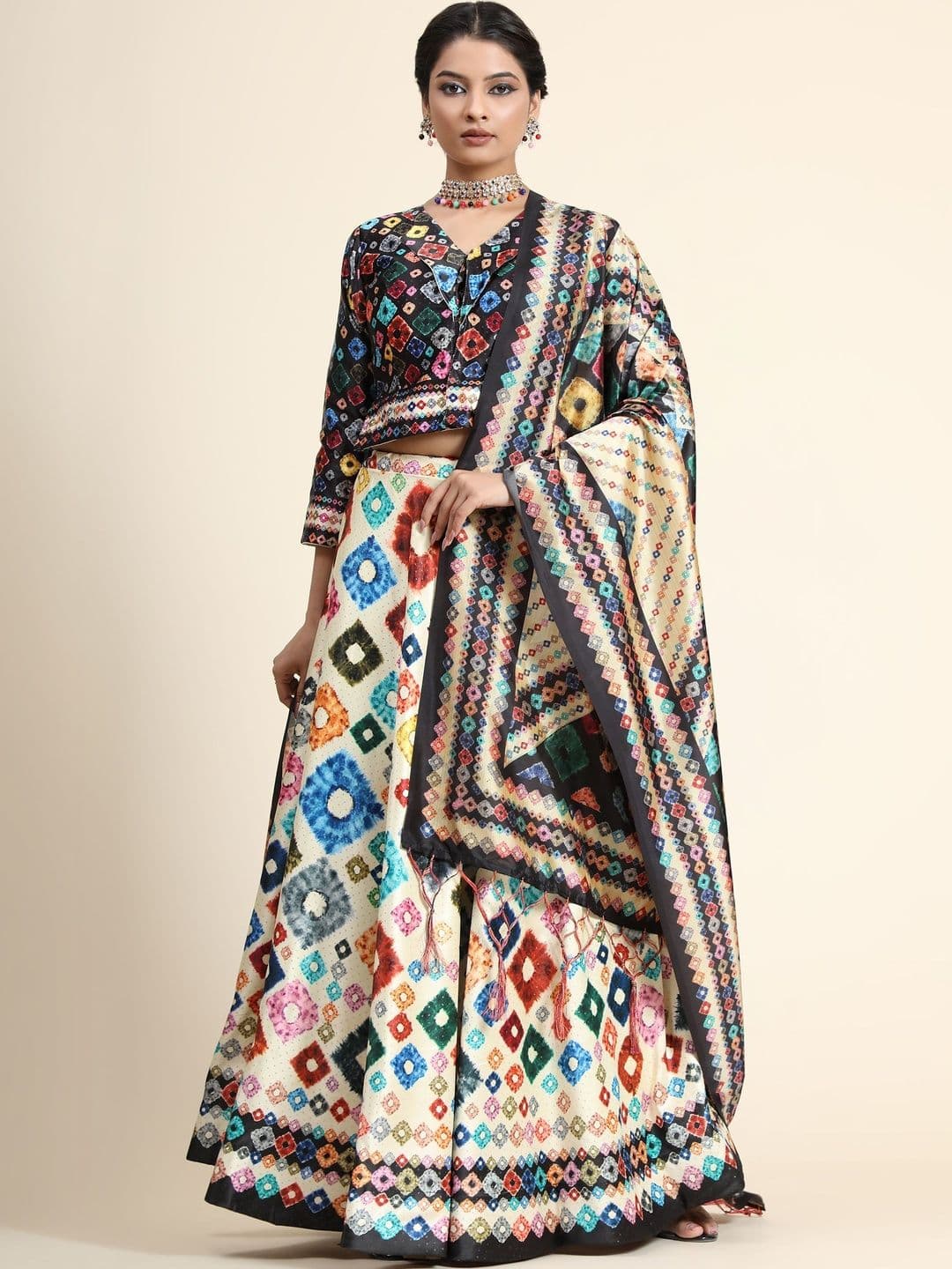 KAHIRAA WHOLETEX Printed Semi-Stitched Lehenga & Unstitched Blouse With Dupatta - view 1