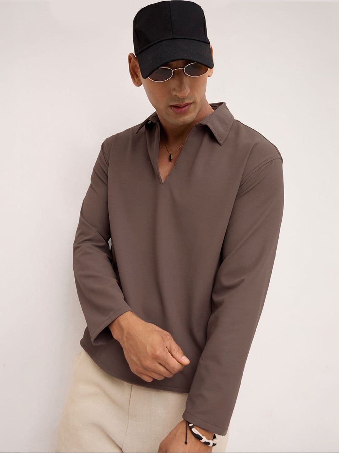 VASTRADO Saddle Brown Oversized Polo Tencel Knit Shirt - view 1