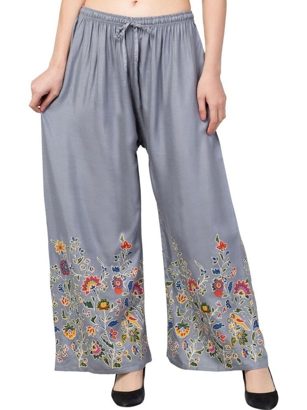 OMAYA Women Floral Printed Knitted Ethnic Palazzos - view 1