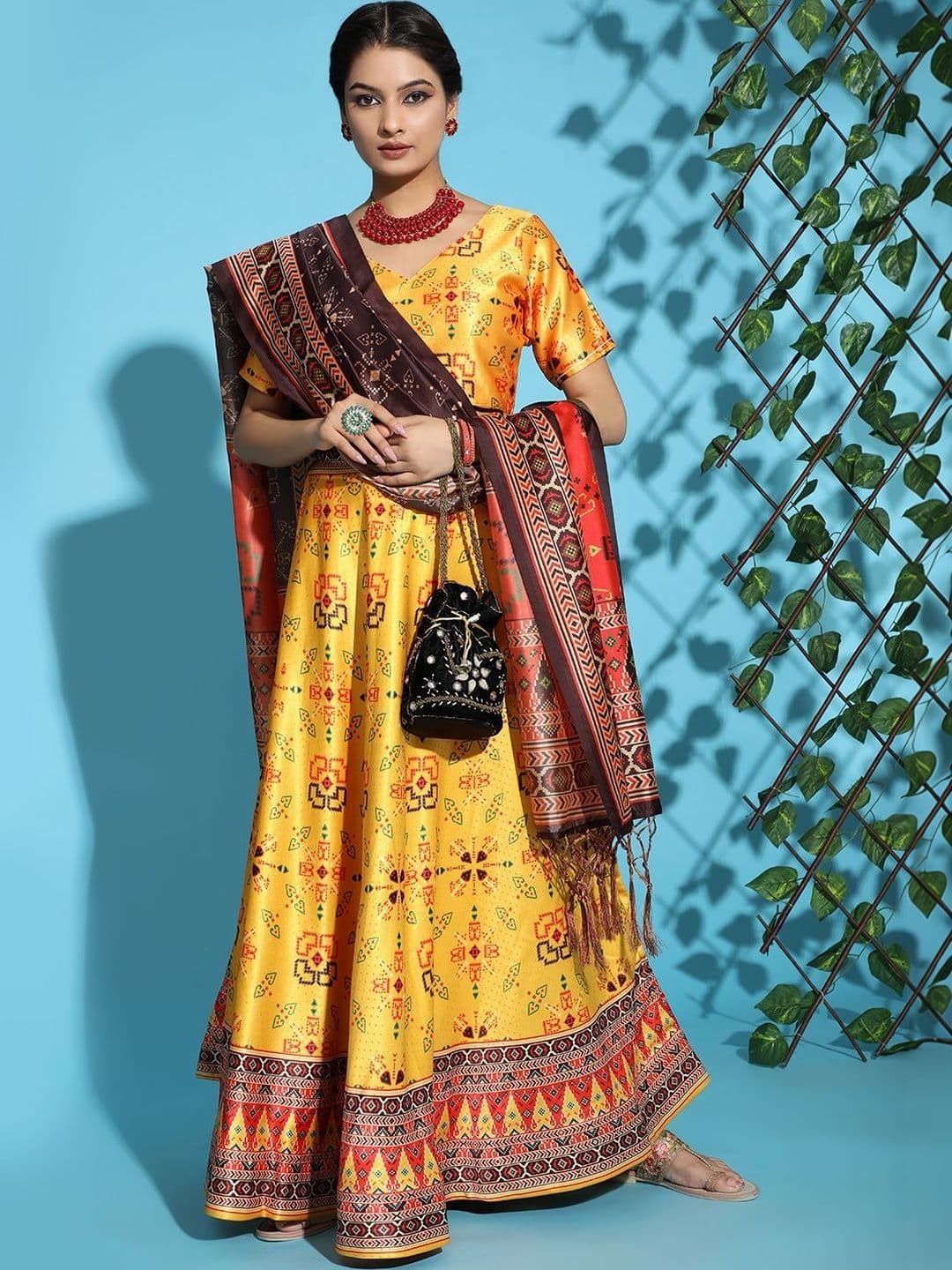 KAHIRAA WHOLETEX Printed Semi-Stitched Lehenga & Unstitched Blouse With Dupatta - view 1
