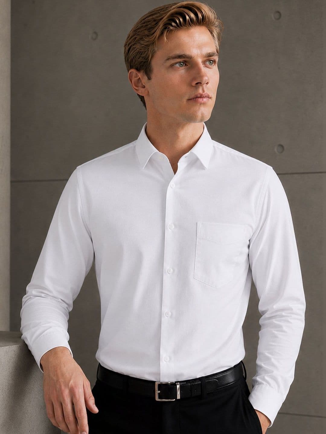 Hancock Men Solid Wrinkle Ressistant Slim Fit Stretchable Formal Shirt - view 1