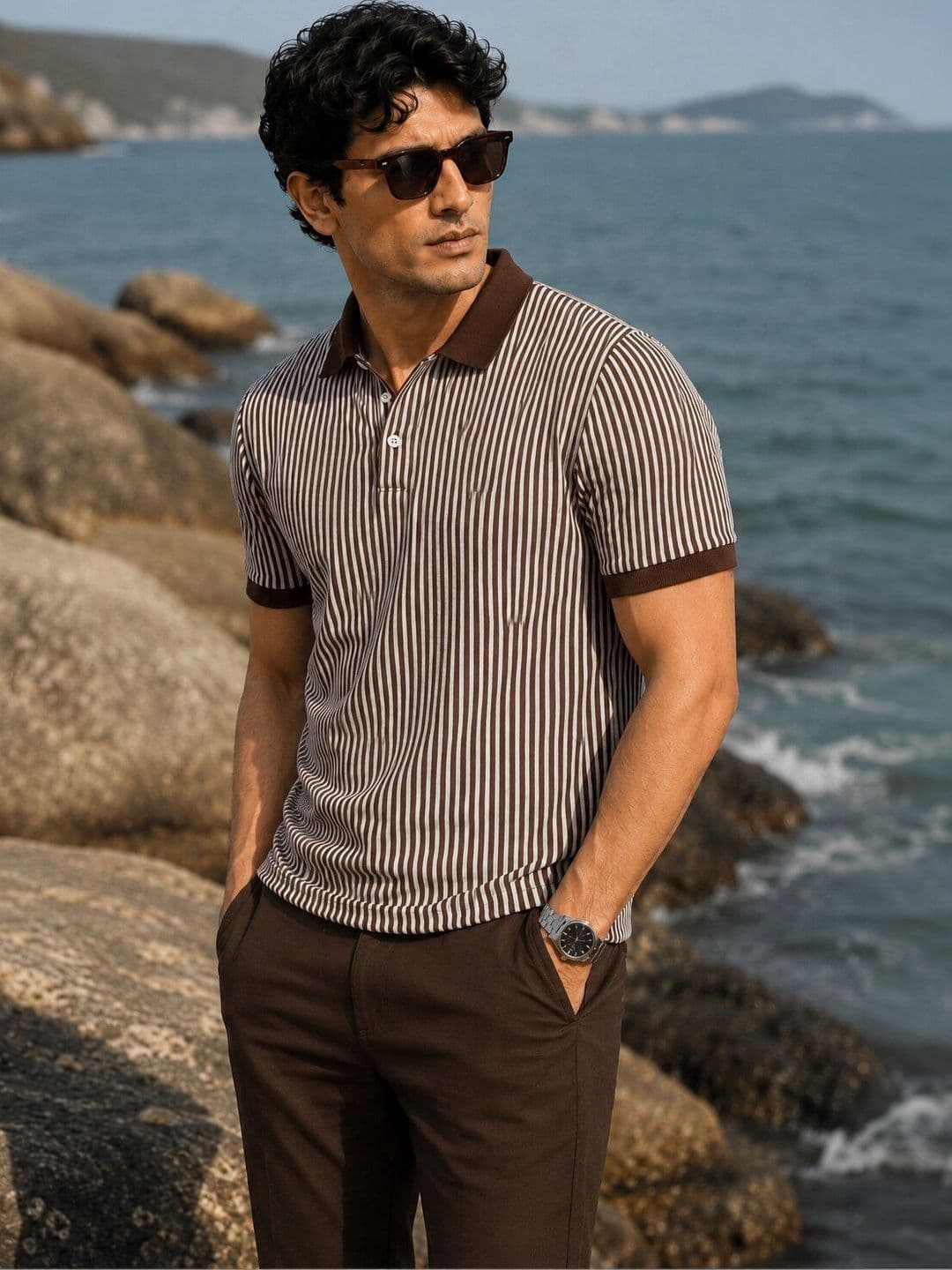 Mast & Harbour Men Striped Polo Collar T-shirt - view 1