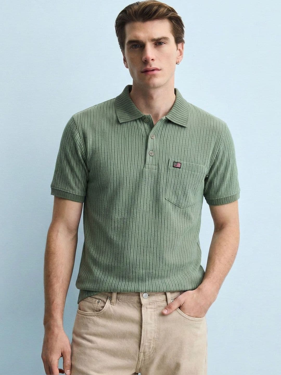 Moda Rapido Men Brand Logo Polo Collar Pockets T-shirt - view 1