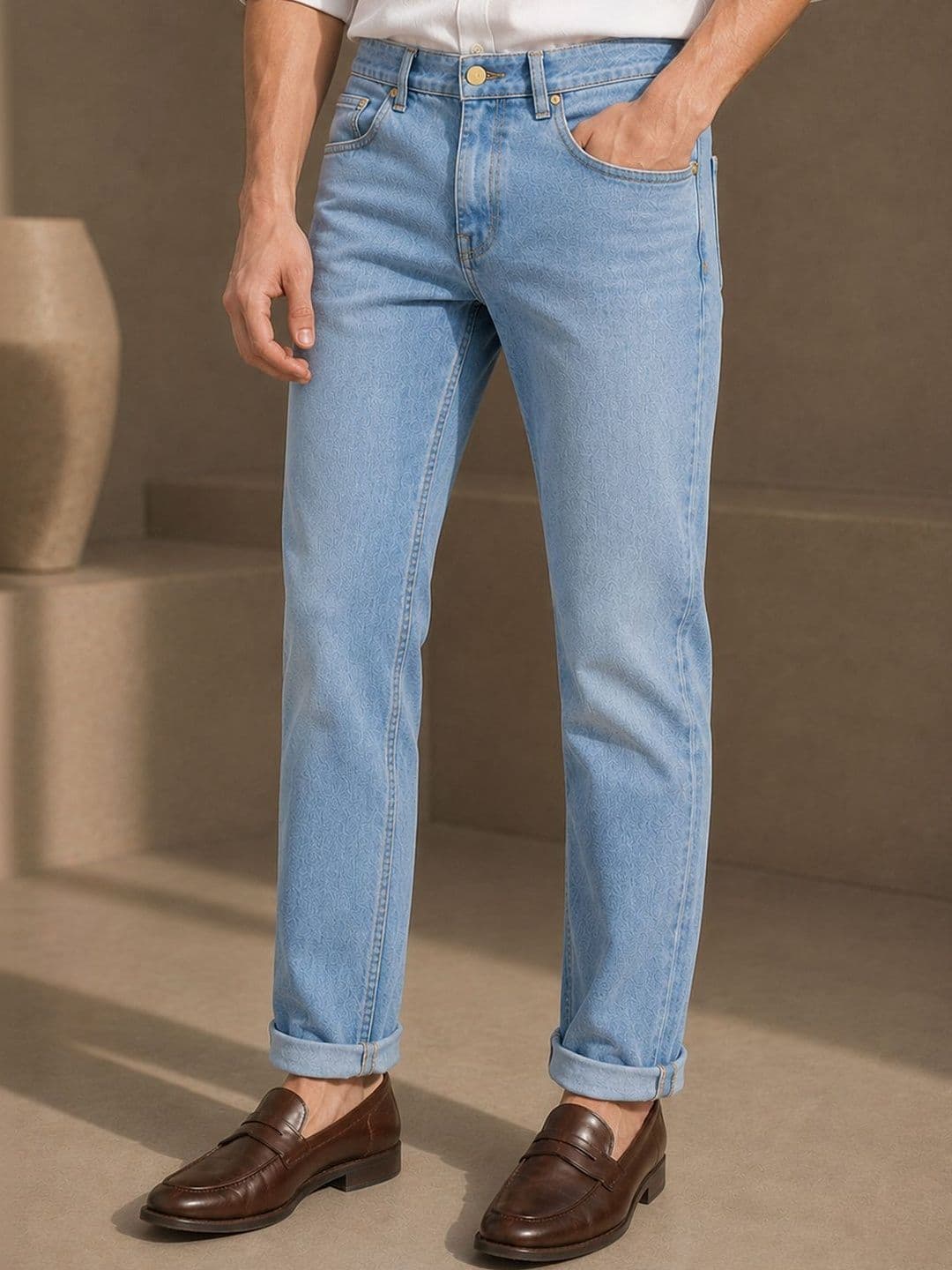 Hancock Men Classic Straight Fit Mid-Rise Stretchable Jeans - view 1