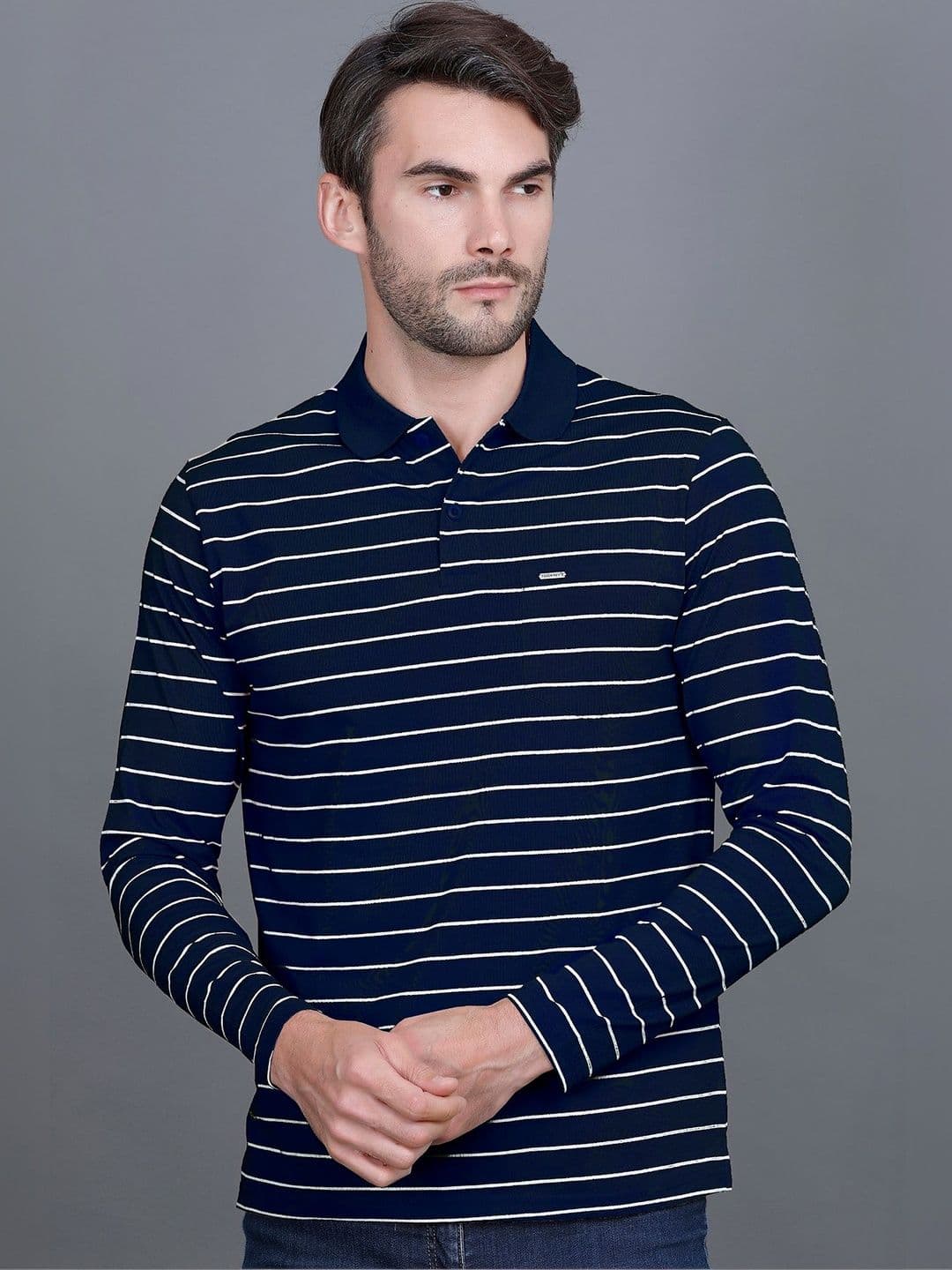 GODFREY Men Striped Polo Collar Cotton T-shirt - view 1