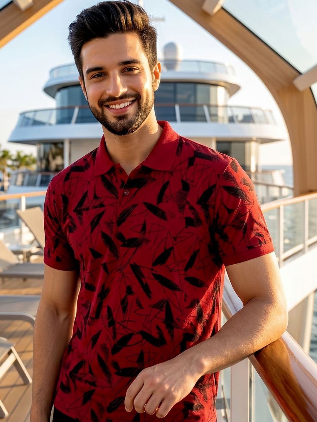 CLOUD COTTON Men Printed Polo Collar T-shirt - view 1