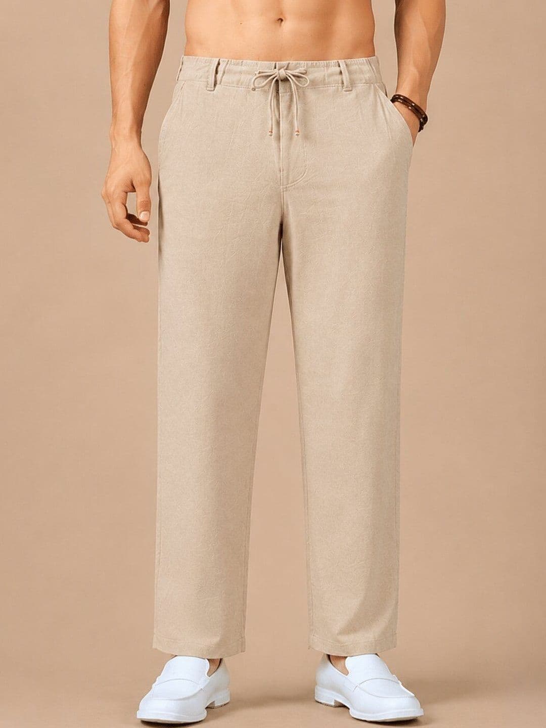 The Roadster Lifestyle Co. Men Linen Natural Relaxed-Fit Regular Trousers - view 1