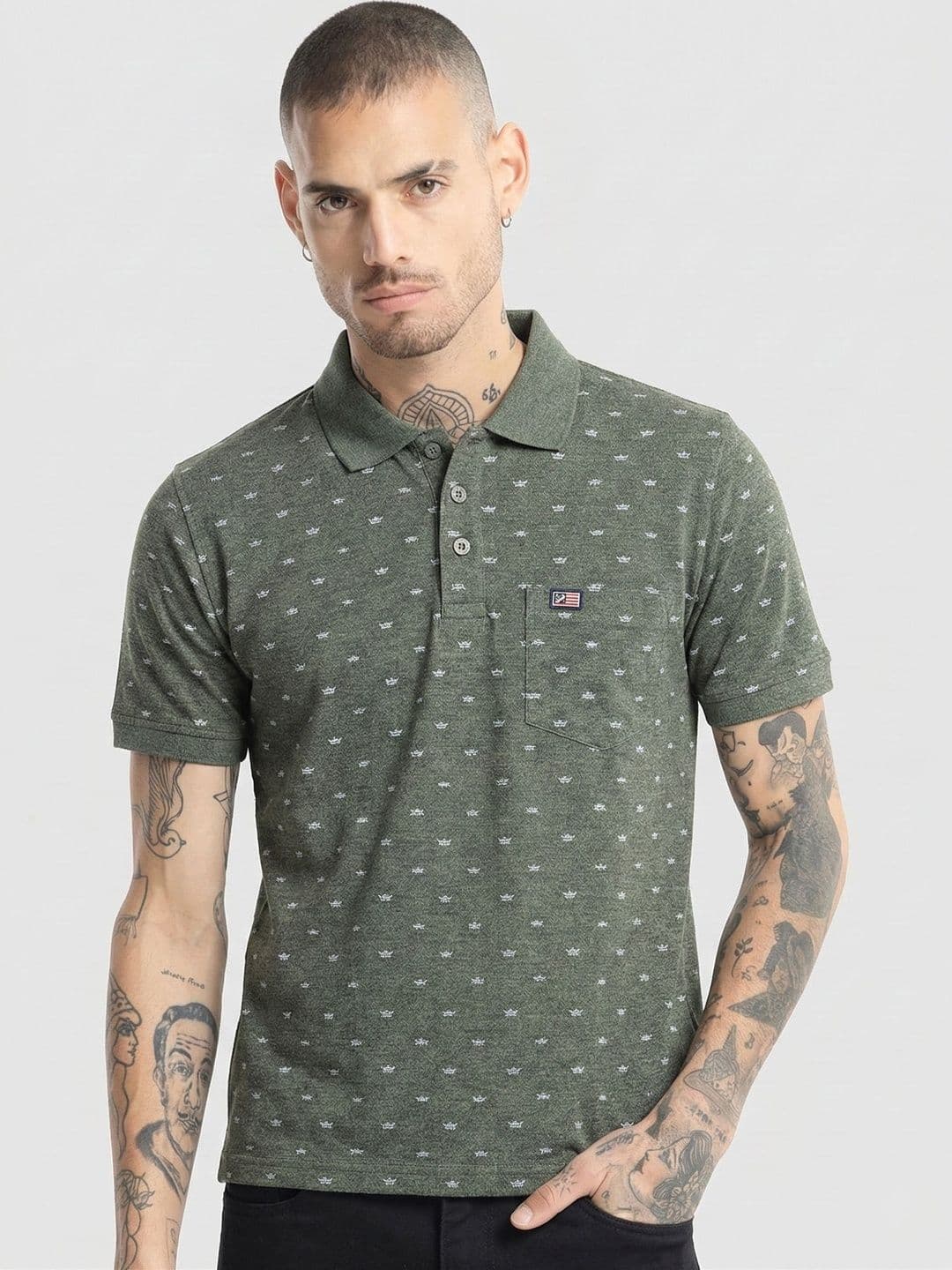 Moda Rapido Men Printed Polo Collar Pockets T-shirt - view 1
