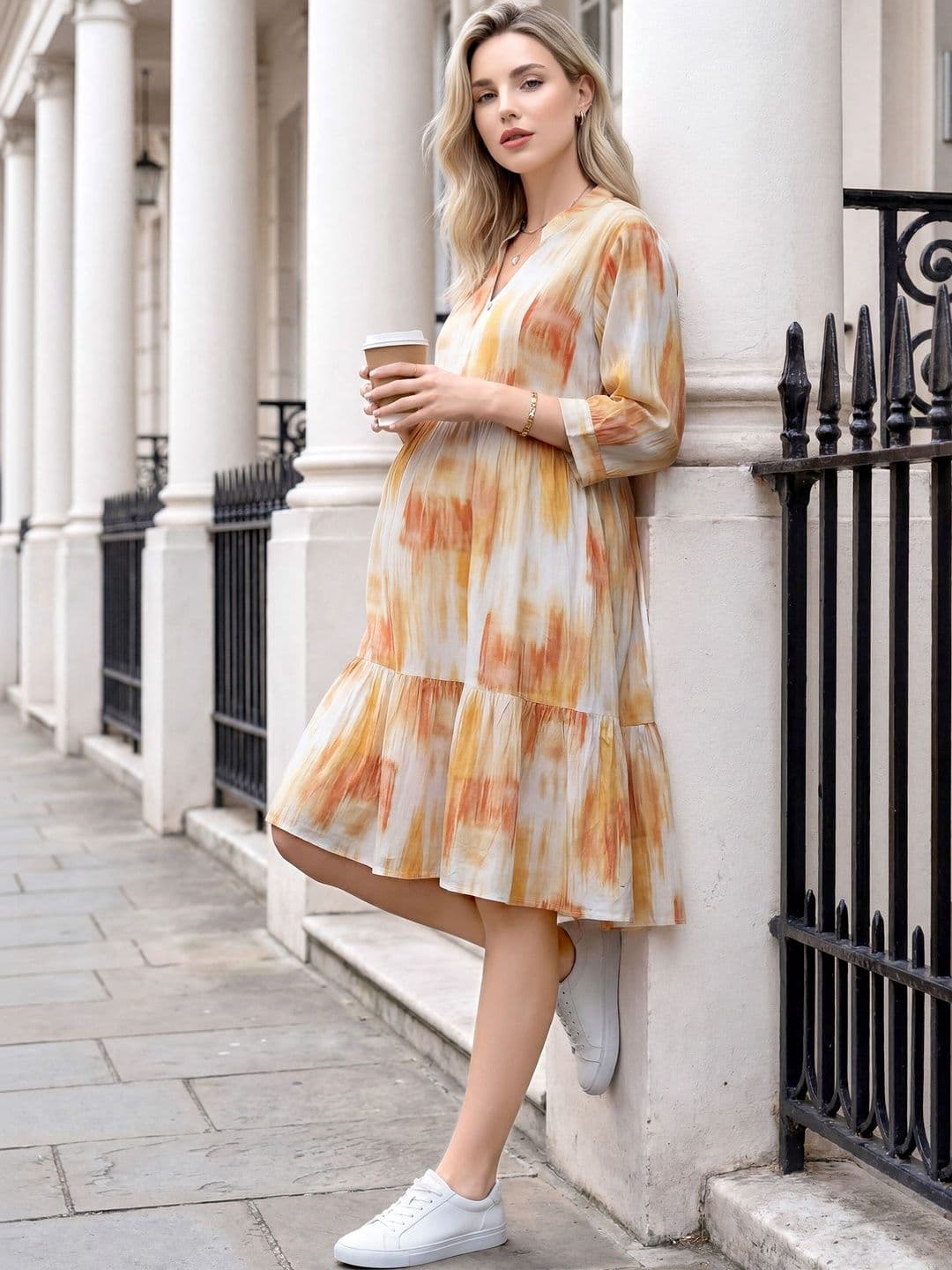 EASY MOM Tie and Dye Print Maternity A-Line Midi Dress - view 1