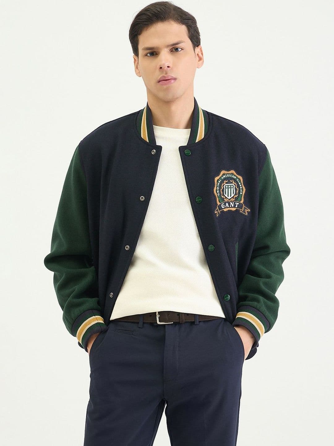 GANT Men Brand Logo Colourblocked Varsity Jacket with Embroidered - view 1