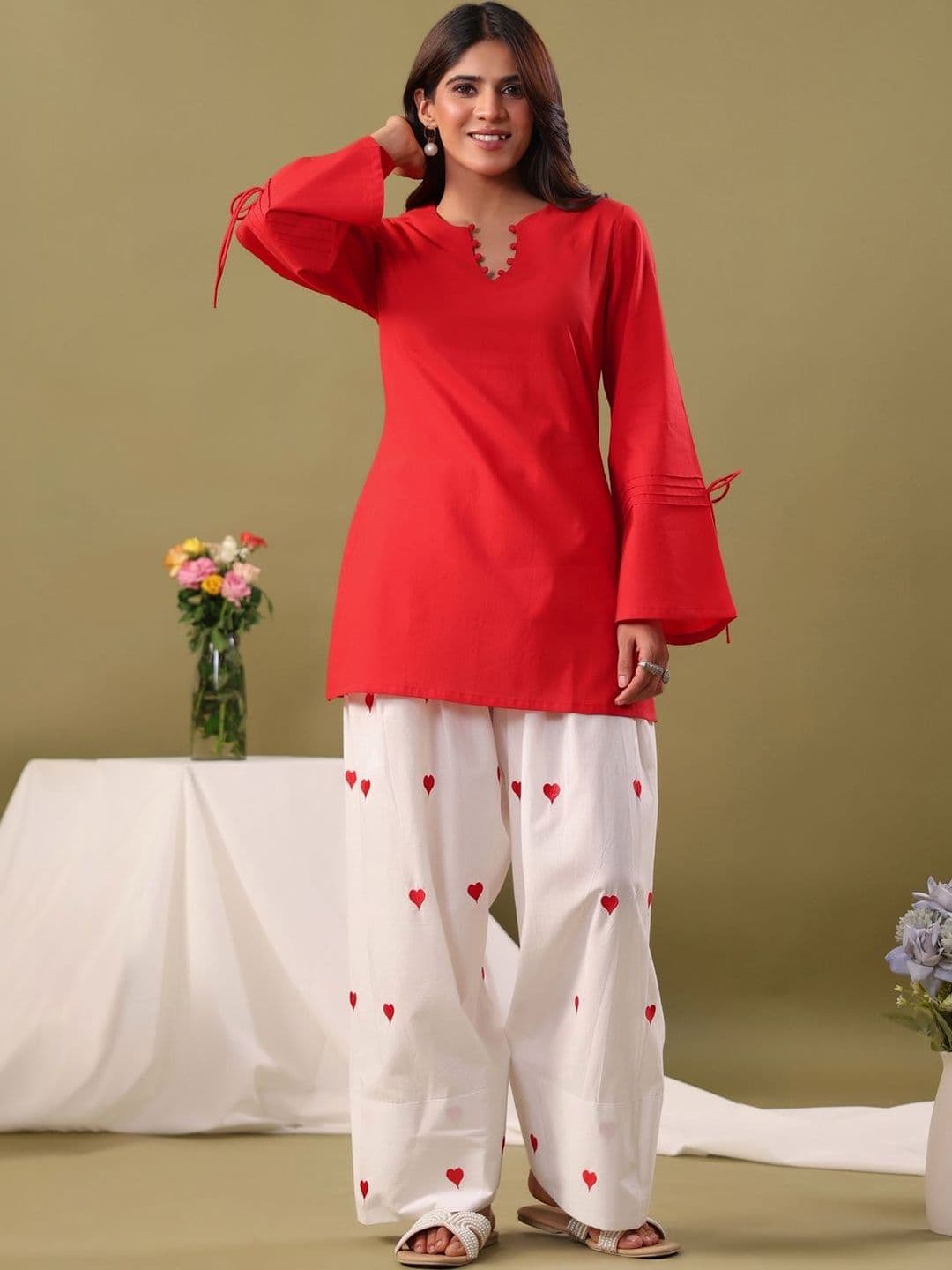 Rimeline Women Ethnic Motifs Regular Pure Cotton Kurti with Palazzos - view 1