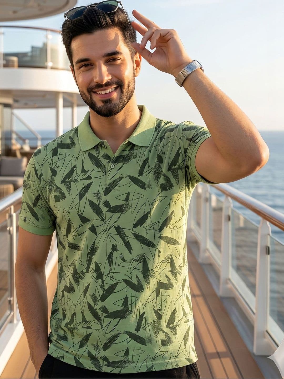 CLOUD COTTON Men Printed Polo Collar T-shirt - view 1