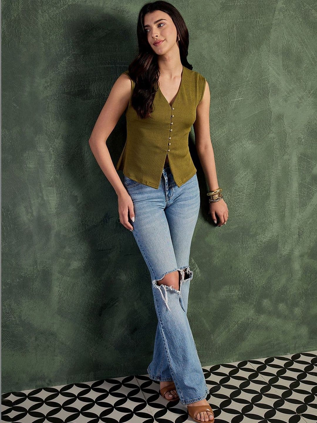 Uptownie Stretchable Front Slit Fitted Waistcoat - view 1