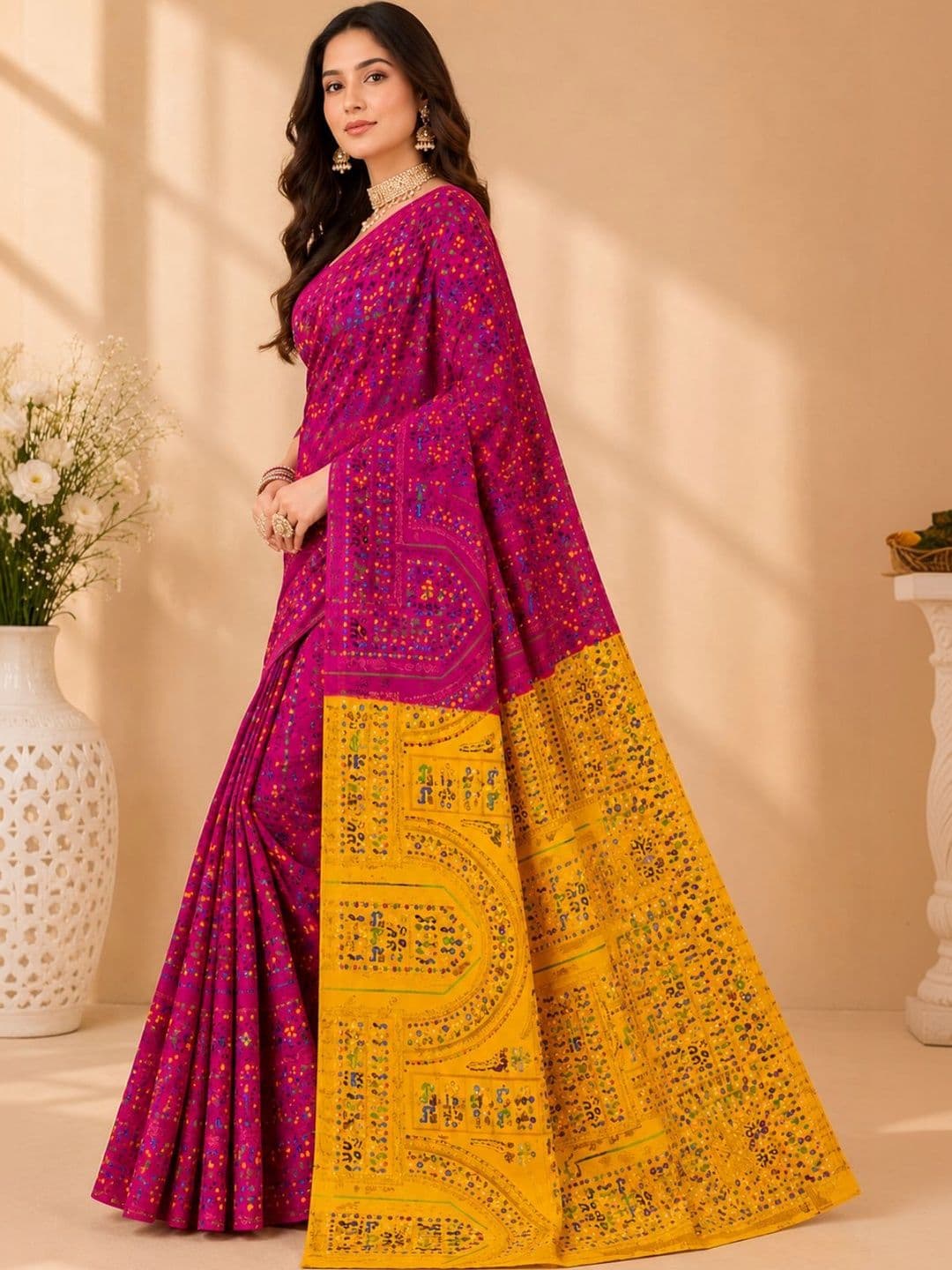 HERE&NOW X Minu Fashions Floral Pure Cotton Block Print Saree - view 1