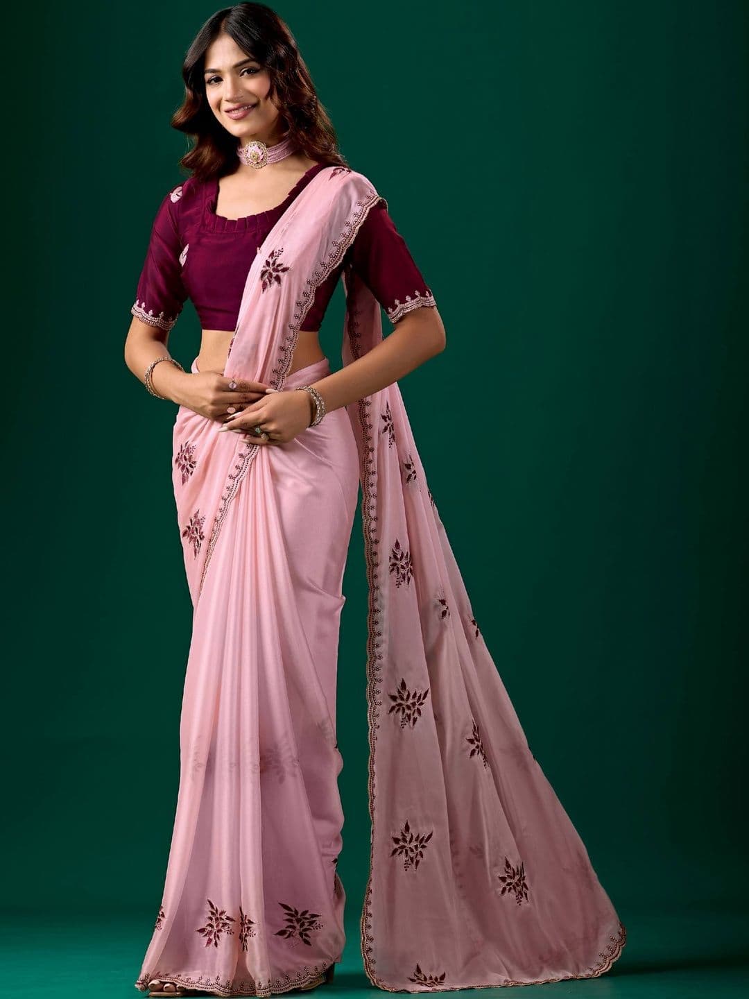 K 5 Fashion Ethnic Motifs Embroidered Pure Chiffon Fusion Ikat Saree - view 1