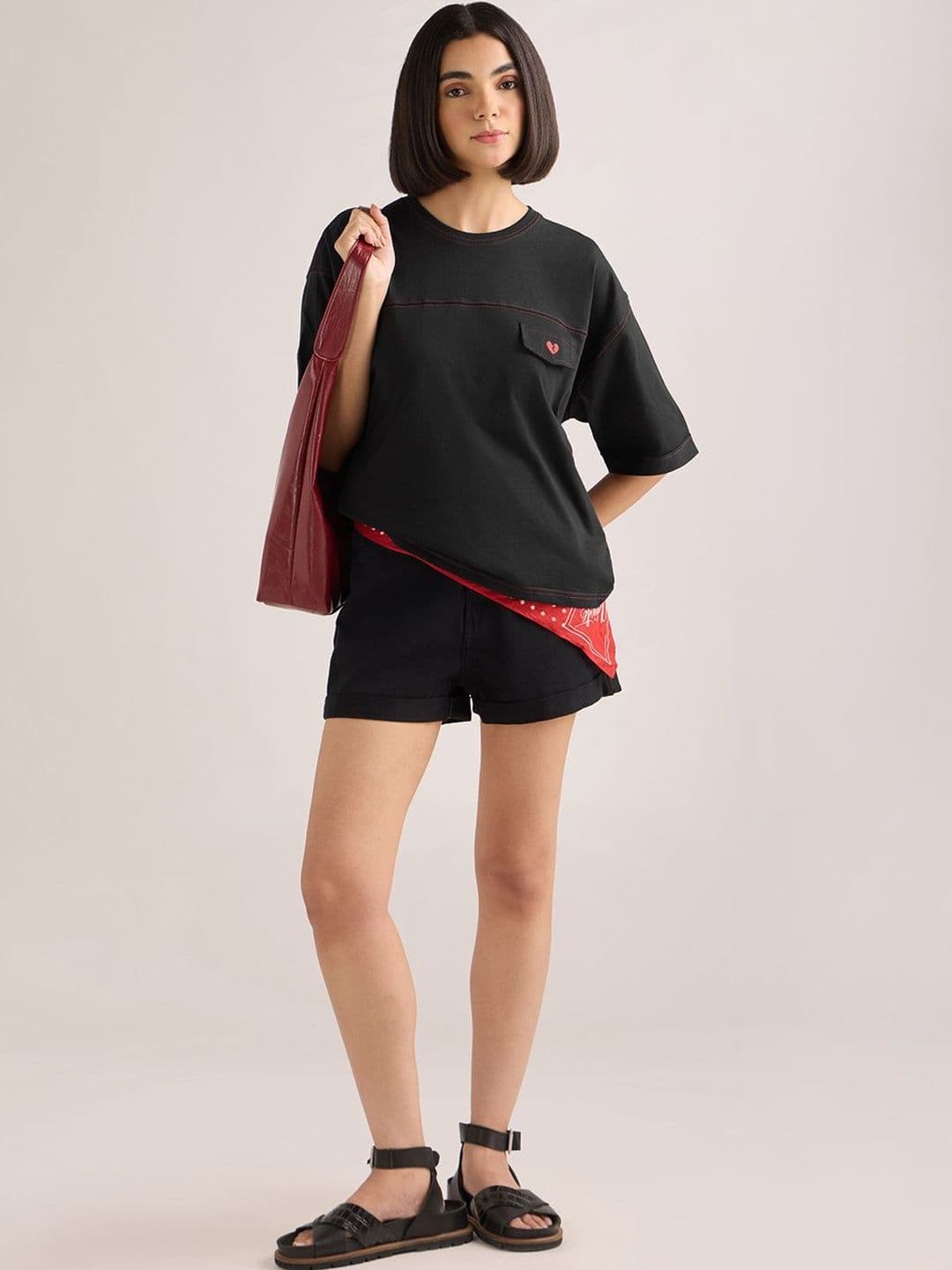 DILLINGER Womens Embroidery Boxy Regular Fit Cut & Sew Cotton Tshirt - view 1