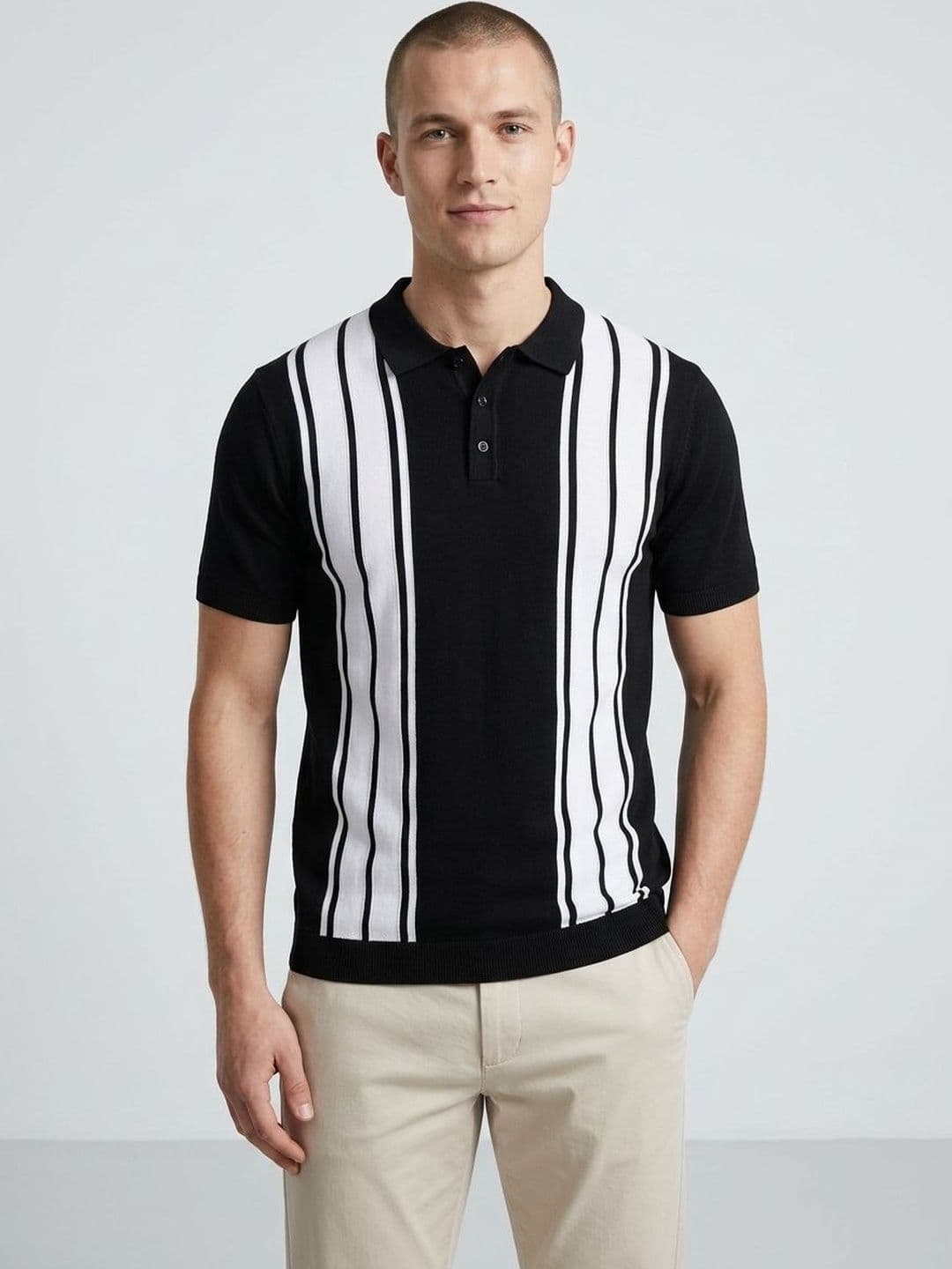 HERE&NOW Men Striped Polo Collar T-shirt - view 1