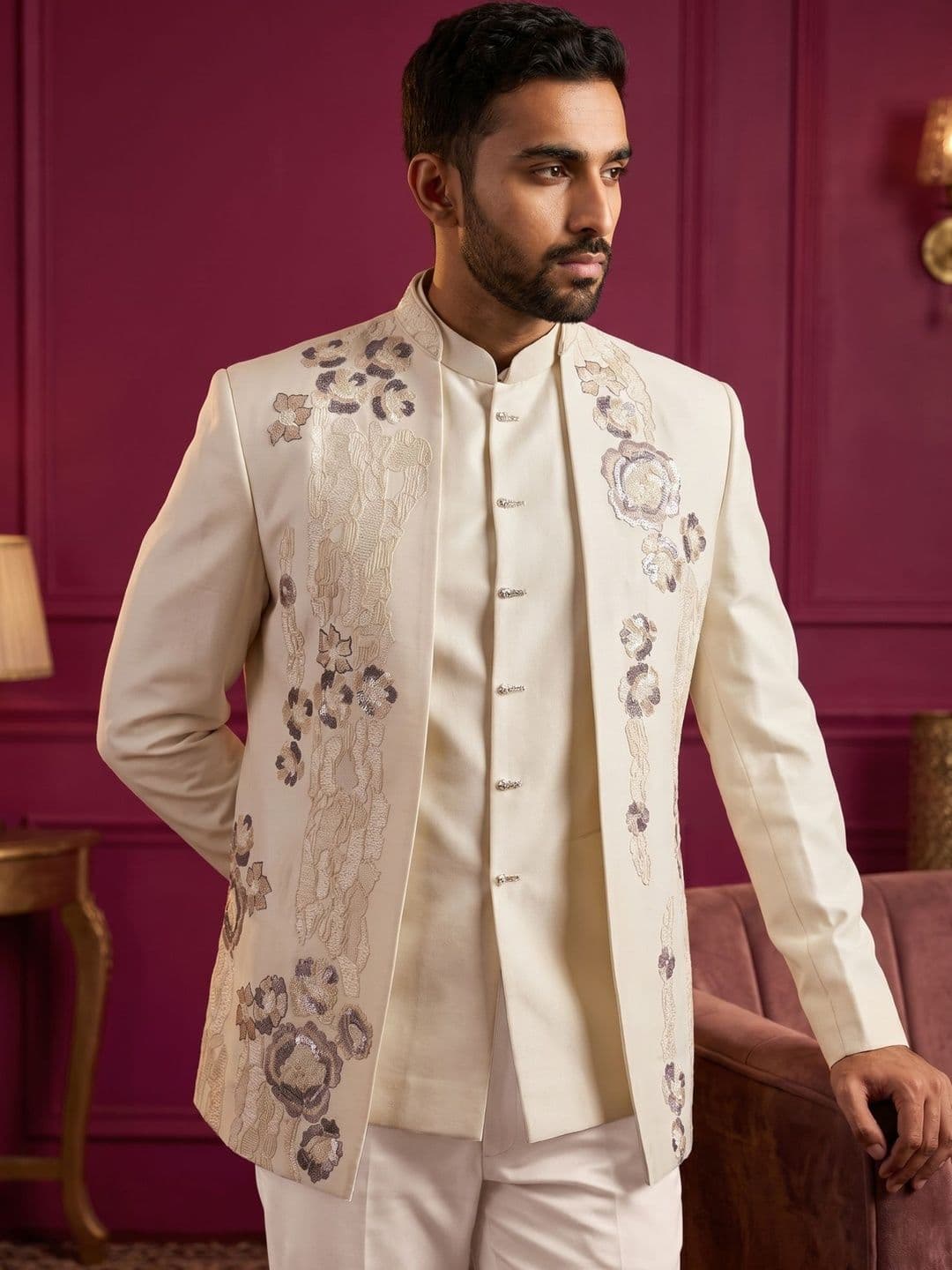 Jompers Embroidered Mandarin Collar Sherwani Set - view 1