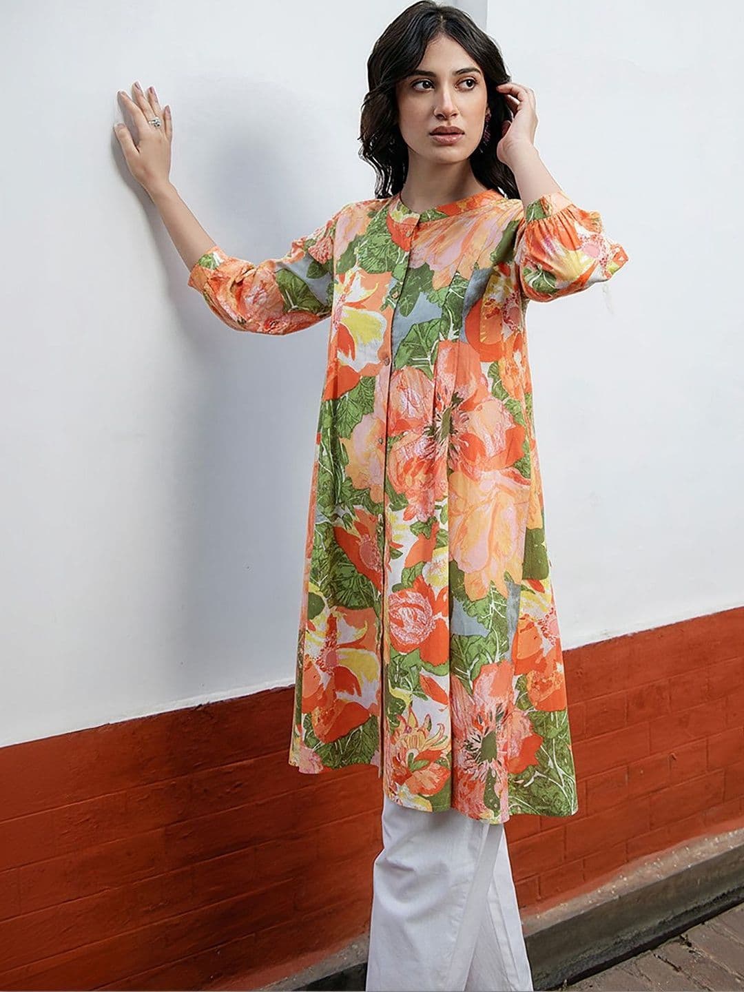 Janasya Pure Cotton Floral Printed A-line Tunic - view 1