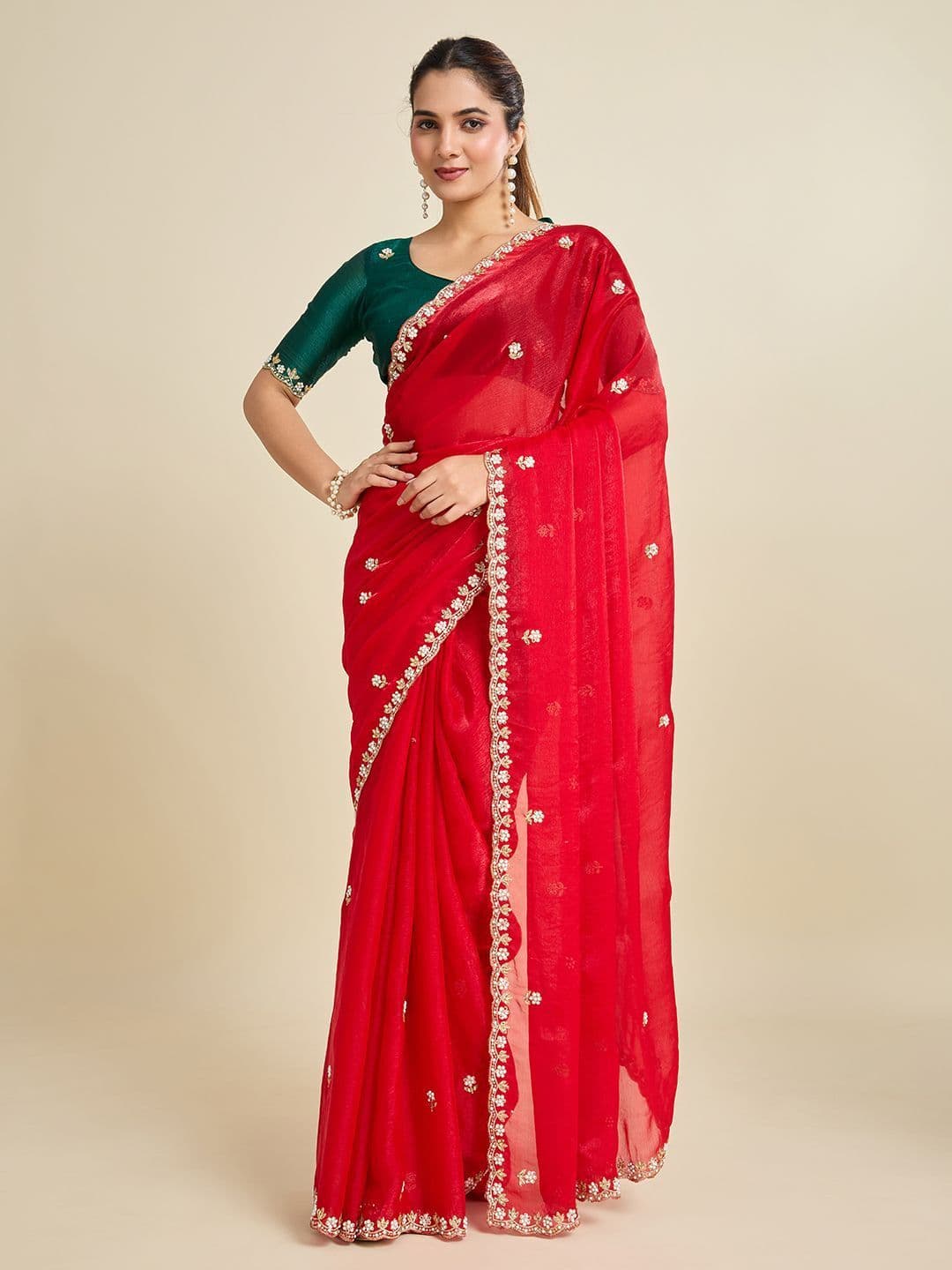 Kandora Embellished Beads and Stones Pure Chiffon Saree - view 1