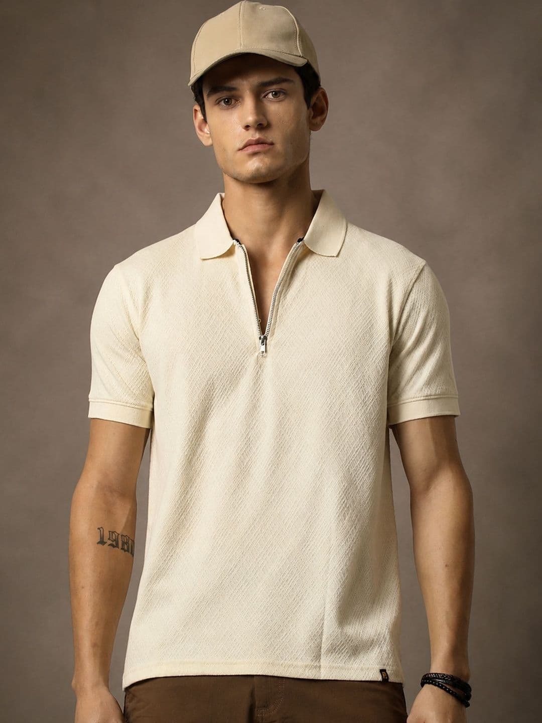 Maniac Men Self Design Polo Collar Cotton T-shirt - view 1