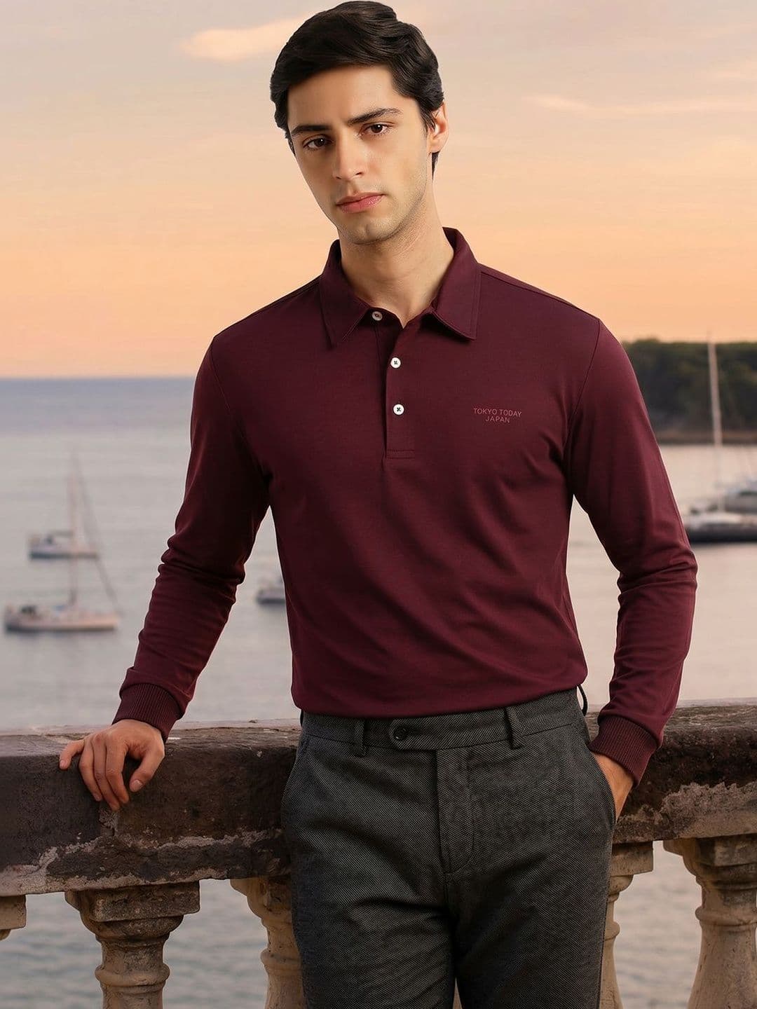 Thomas Scott Men Polo Collar Viscose Rayon Regular Fit T-shirt - view 1