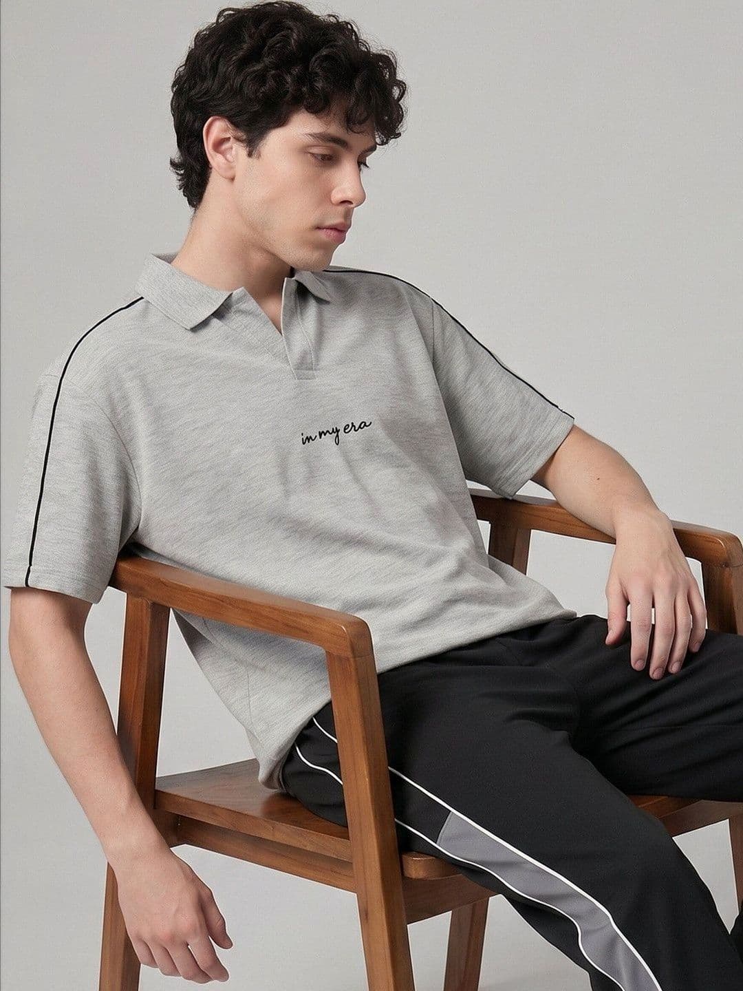 glitchez Typography Printed Polo Collar Short Sleeves Embroidered Regular Fit T-shirt - view 1