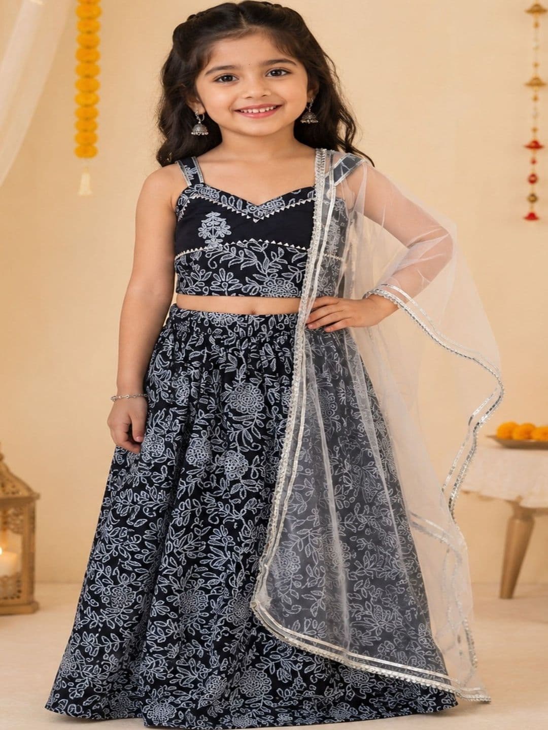 Rangi Saga Girls Embroidered Sequinned Semi-Stitched Lehenga & Blouse With Dupatta - view 1