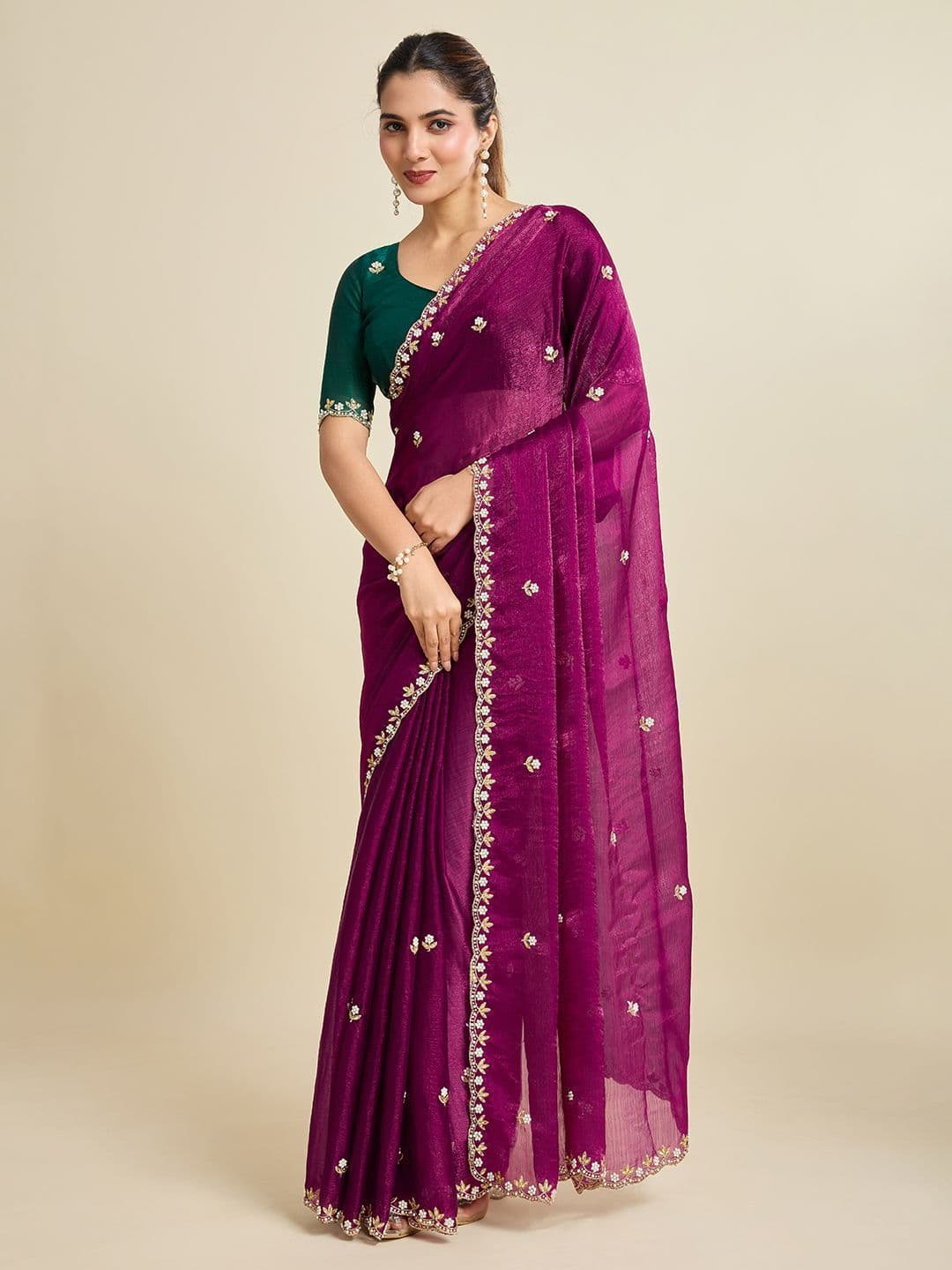 Kandora Embellished Beads and Stones Pure Chiffon Saree - view 1