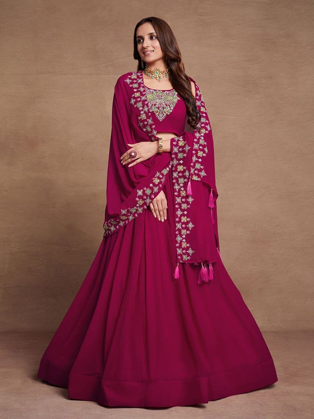 NEEL ART Embroidered Sequinned Semi-Stitched Lehenga & Unstitched Blouse With Dupatta - view 1