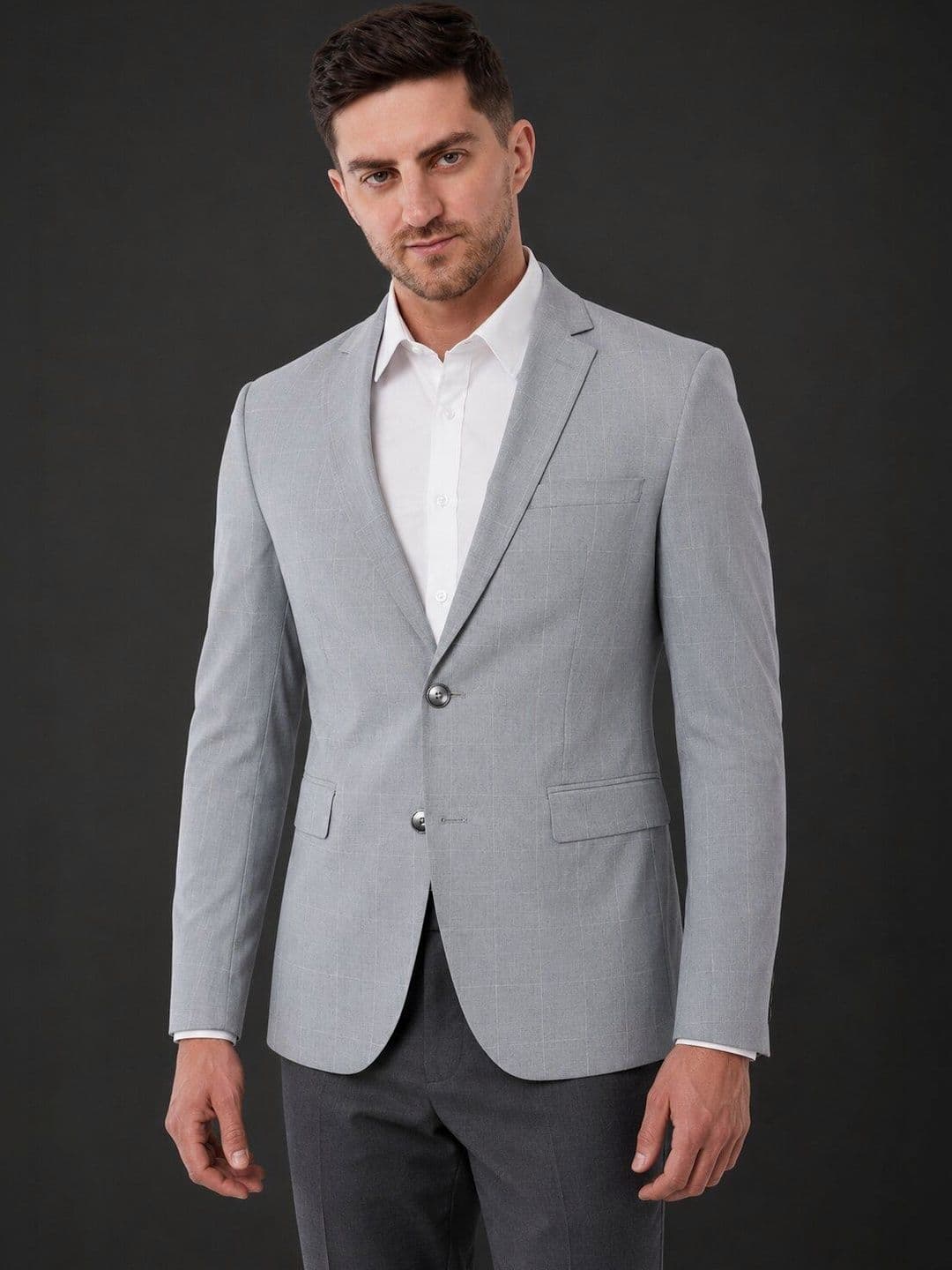 Integration Checked Notched Lapel Single-Breasted Super Slim Fit Formal Blazer - view 1