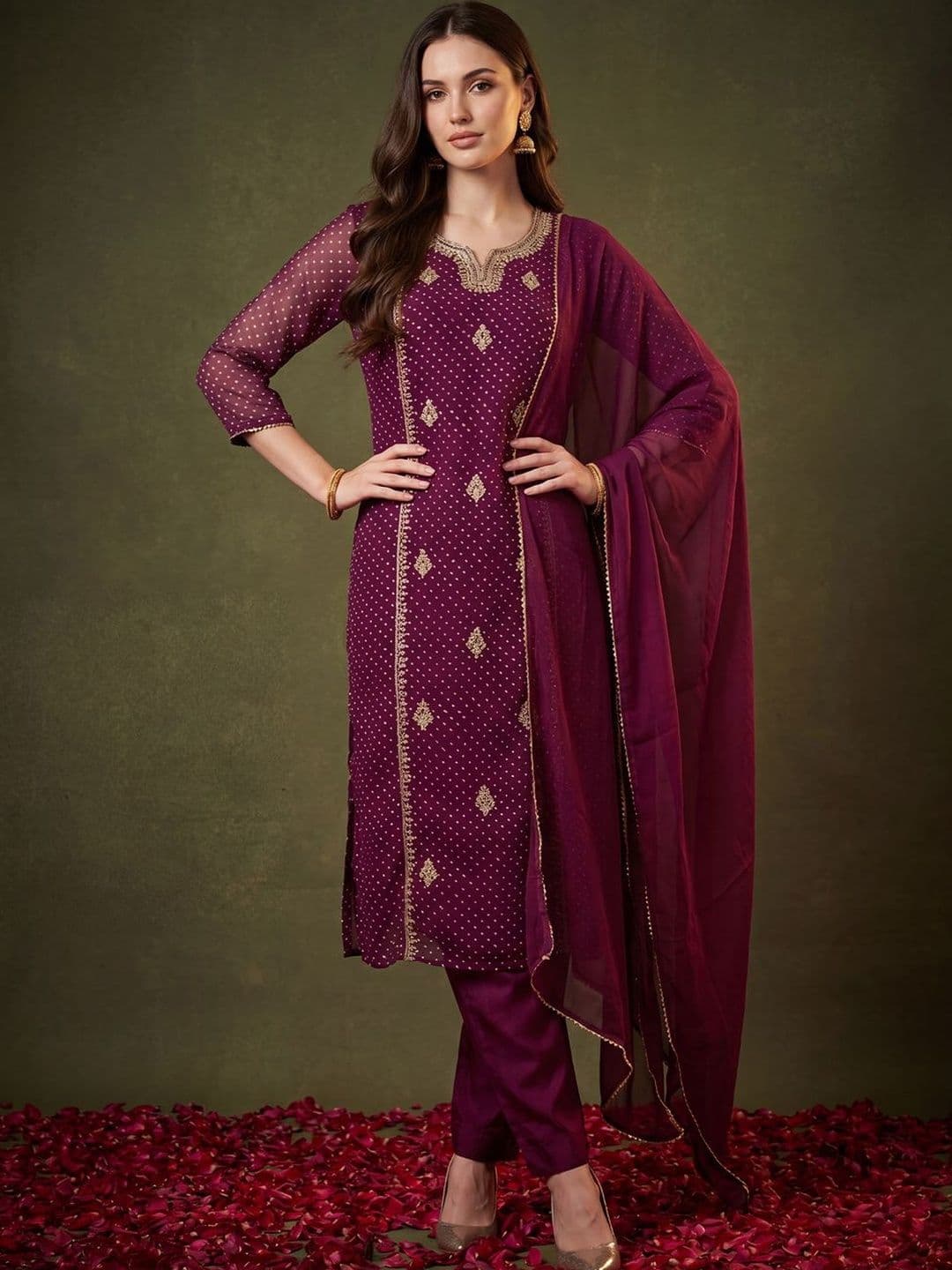 Indo Era Women Ethnic Motifs Embroidered Regular Kurta with Trousers & With Dupatta - view 1