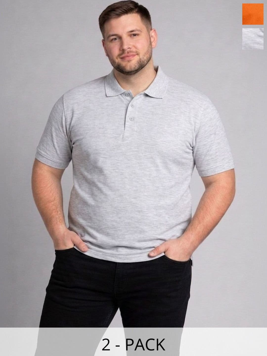 HERR WAHRER Men Plus Size Pack Of 2 Polo Collar Pocket T-shirt - view 1