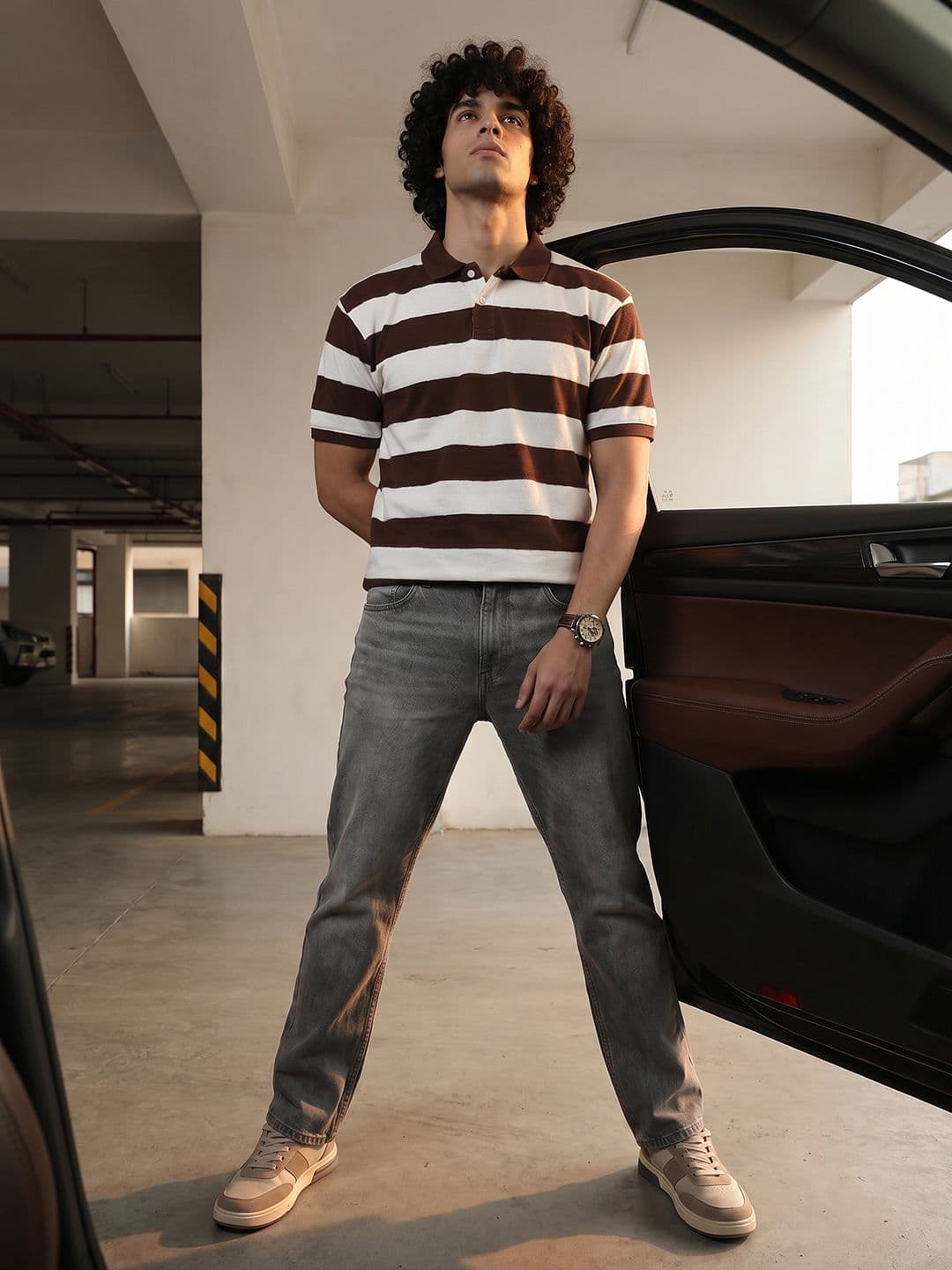 The Roadster Life Co. Striped Polo Collar Relaxed Fit T-shirt - view 1