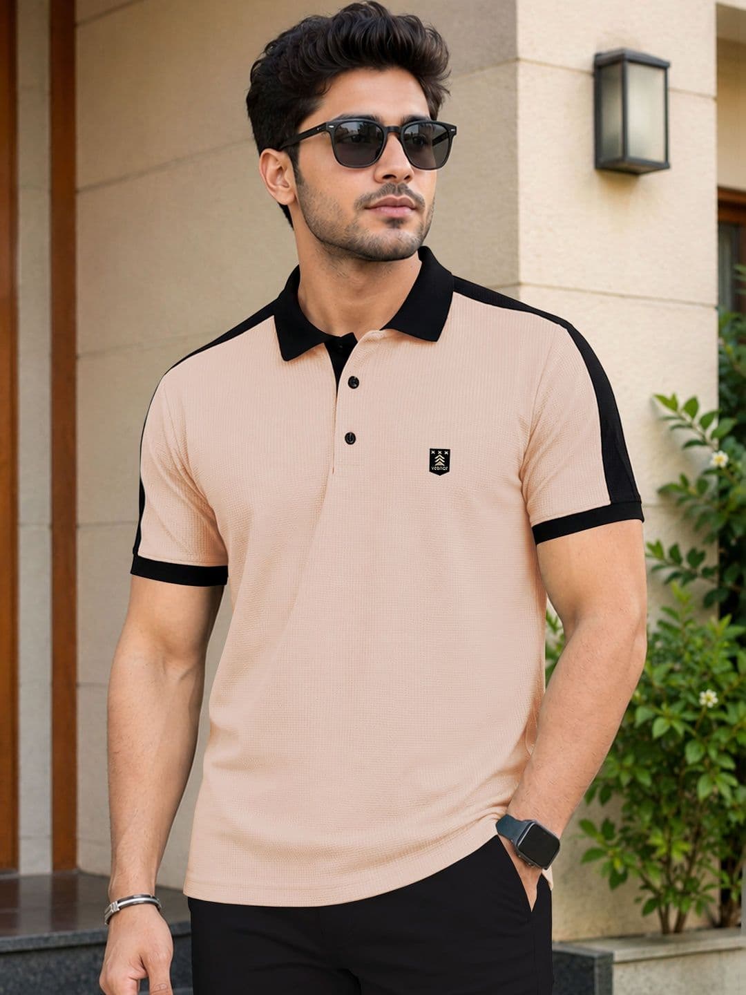VeBNoR Men Brand Logo Colourblocked Polo Collar Pockets T-shirt - view 1