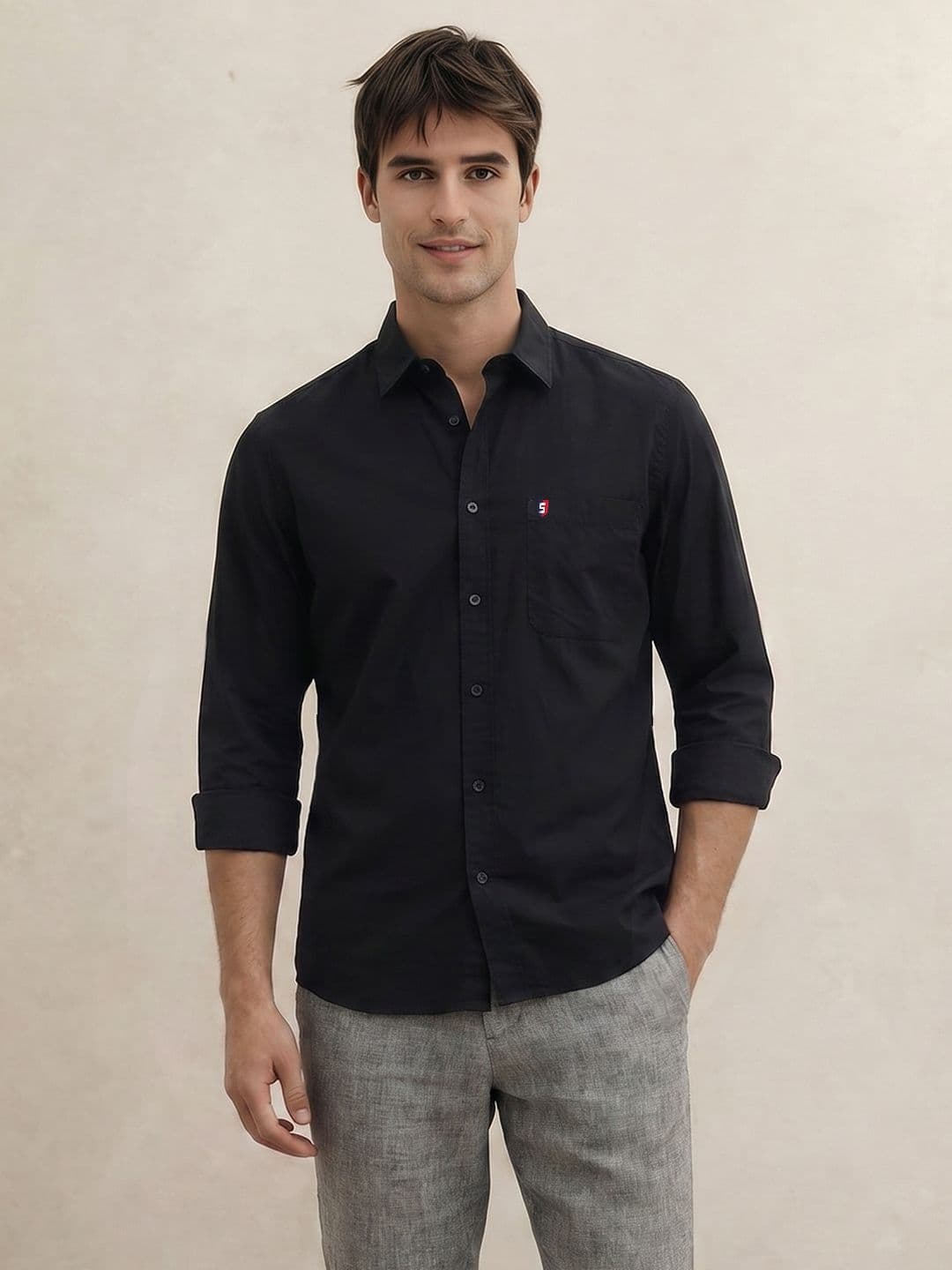 THE SHIRT CODE Spread Collar Pure Cotton Casual Shirt - view 1