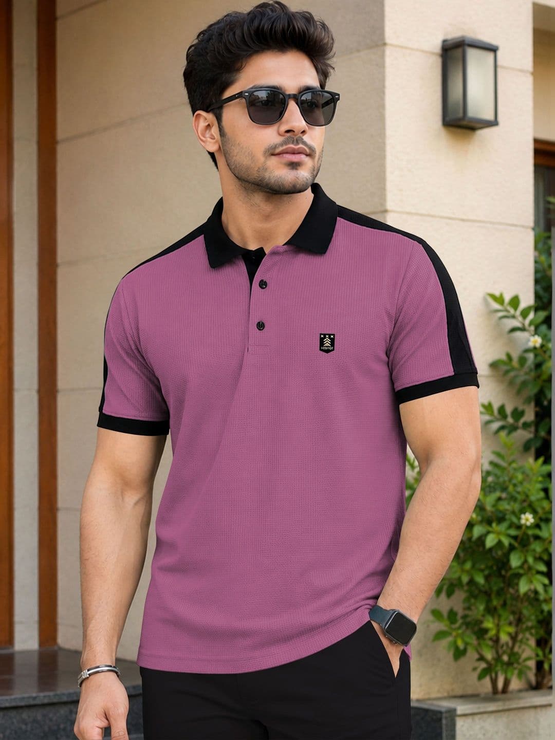VeBNoR Men Brand Logo Polo Collar Pockets T-shirt - view 1
